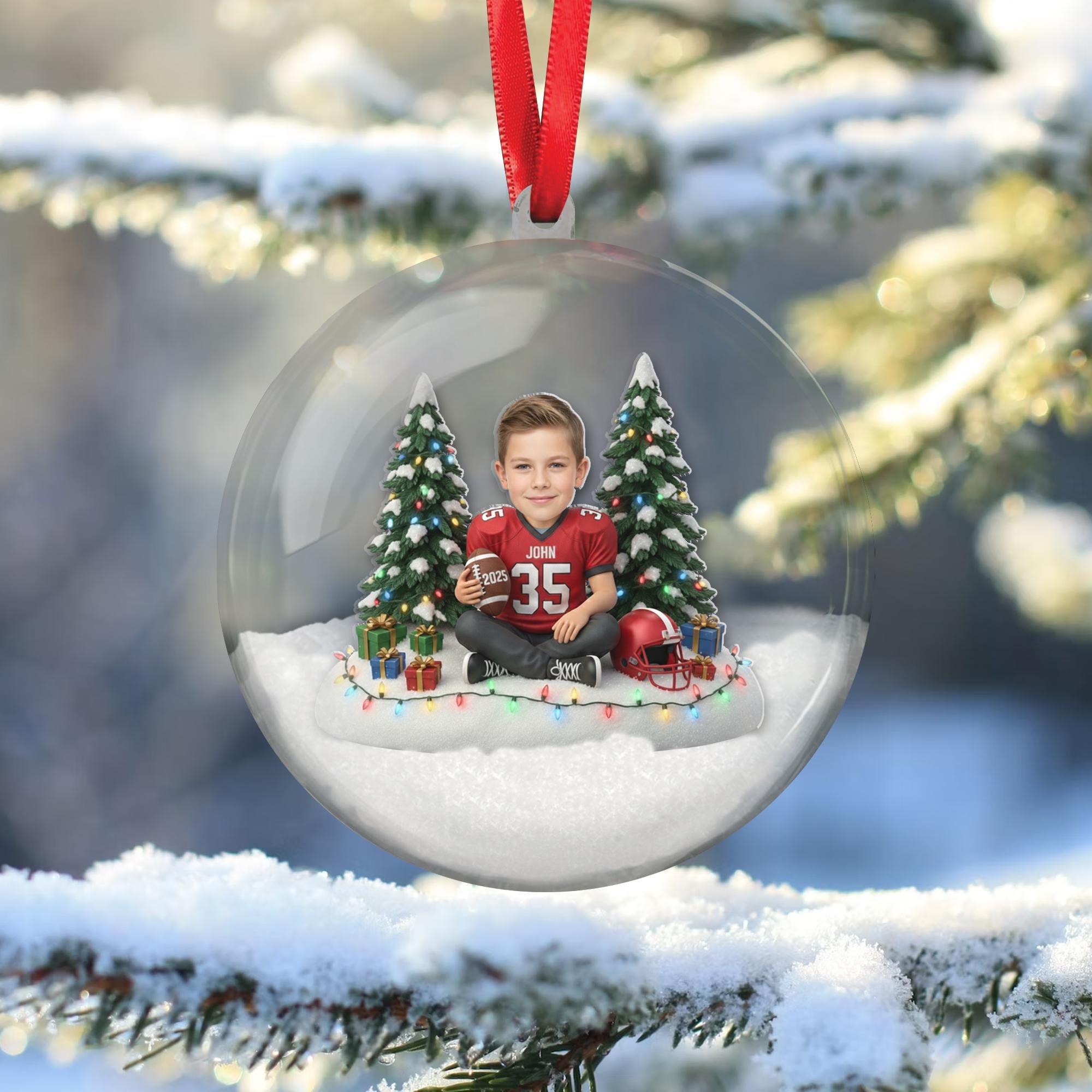 Personalized Football Ball Ornament – Custom Photo & Name Holiday Keepsake image 2