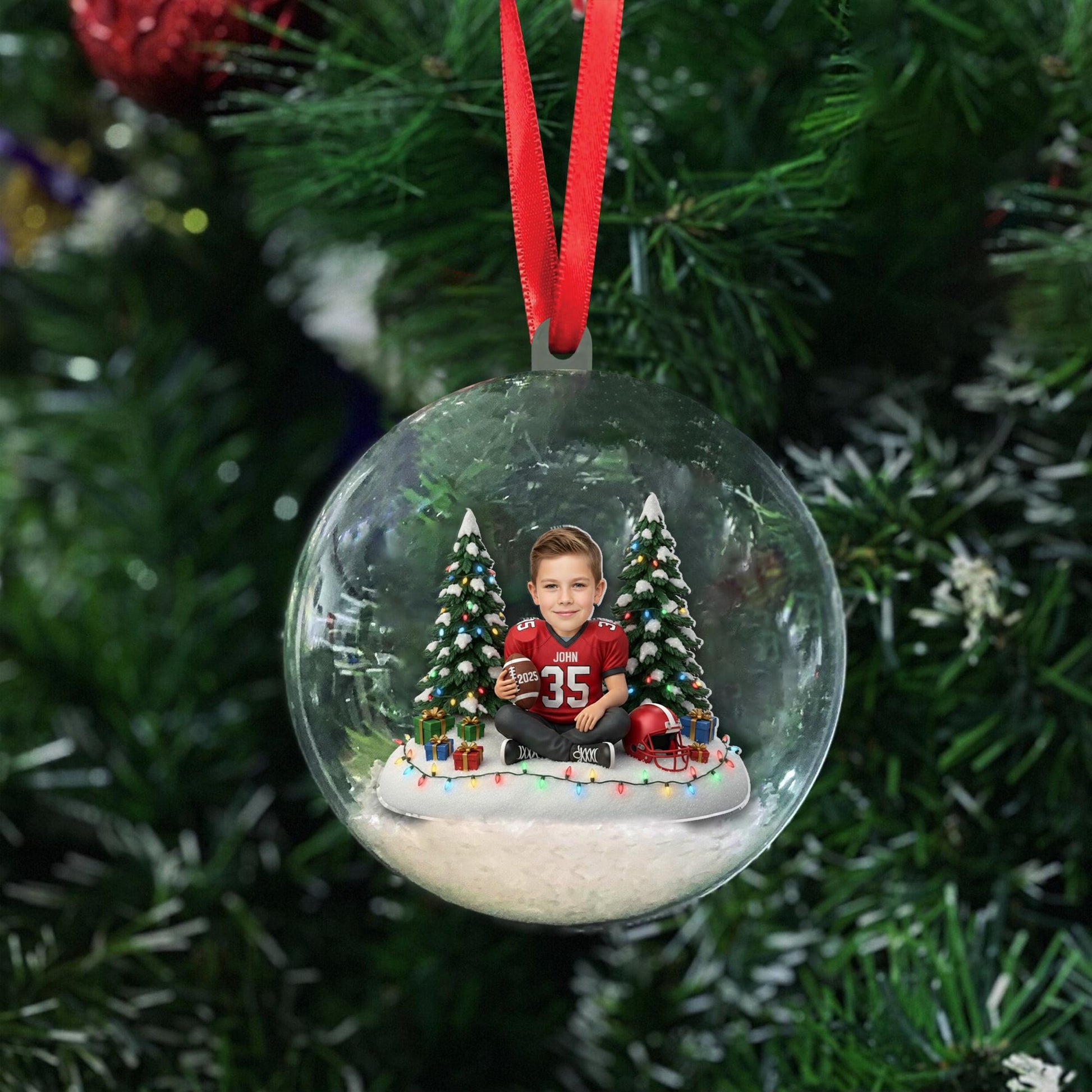 Personalized Football Ball Ornament – Custom Photo & Name Holiday Keepsake image 3