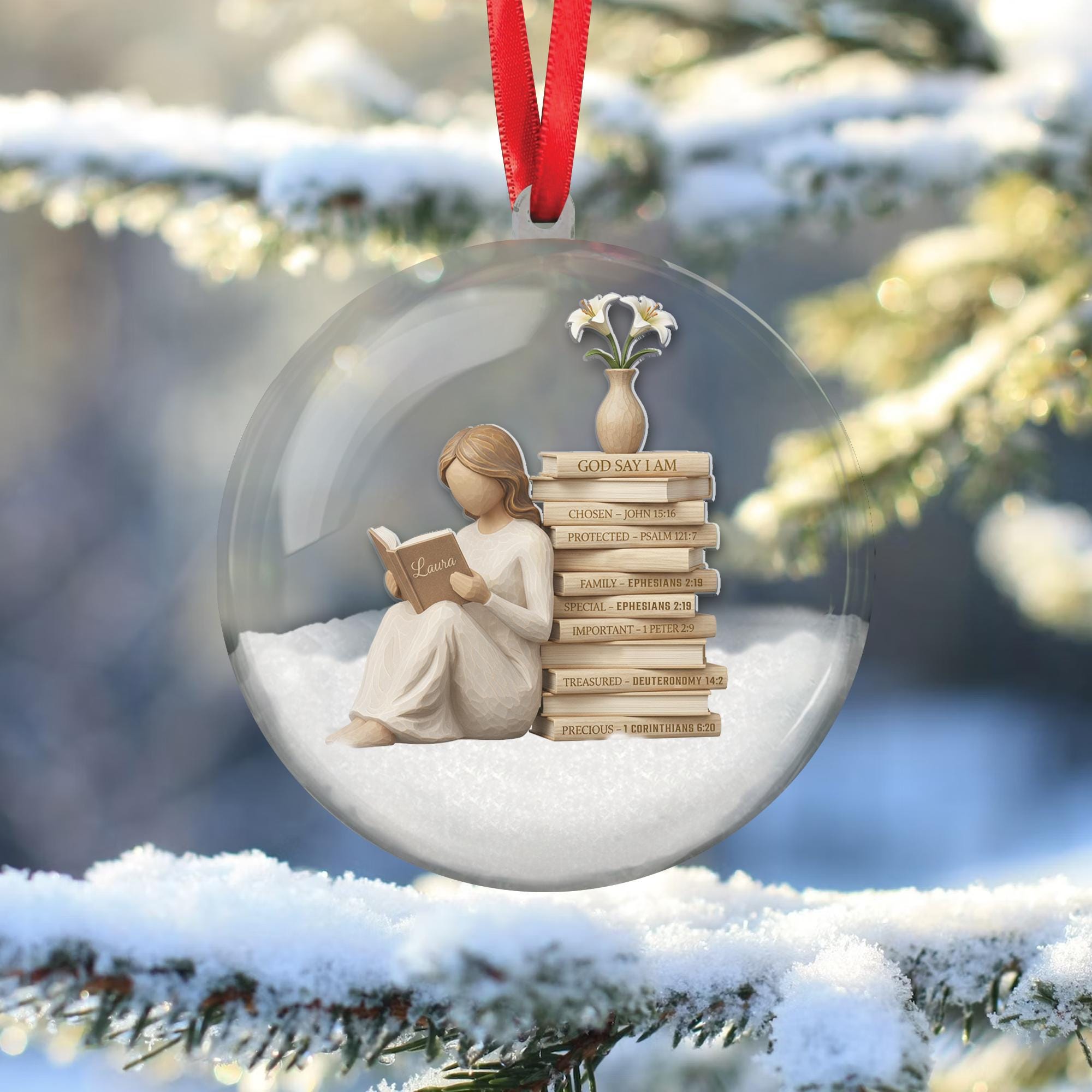 Personalized Christian Ornament – Custom Birth Month Flower Bible Verse Keepsake Gift image 4