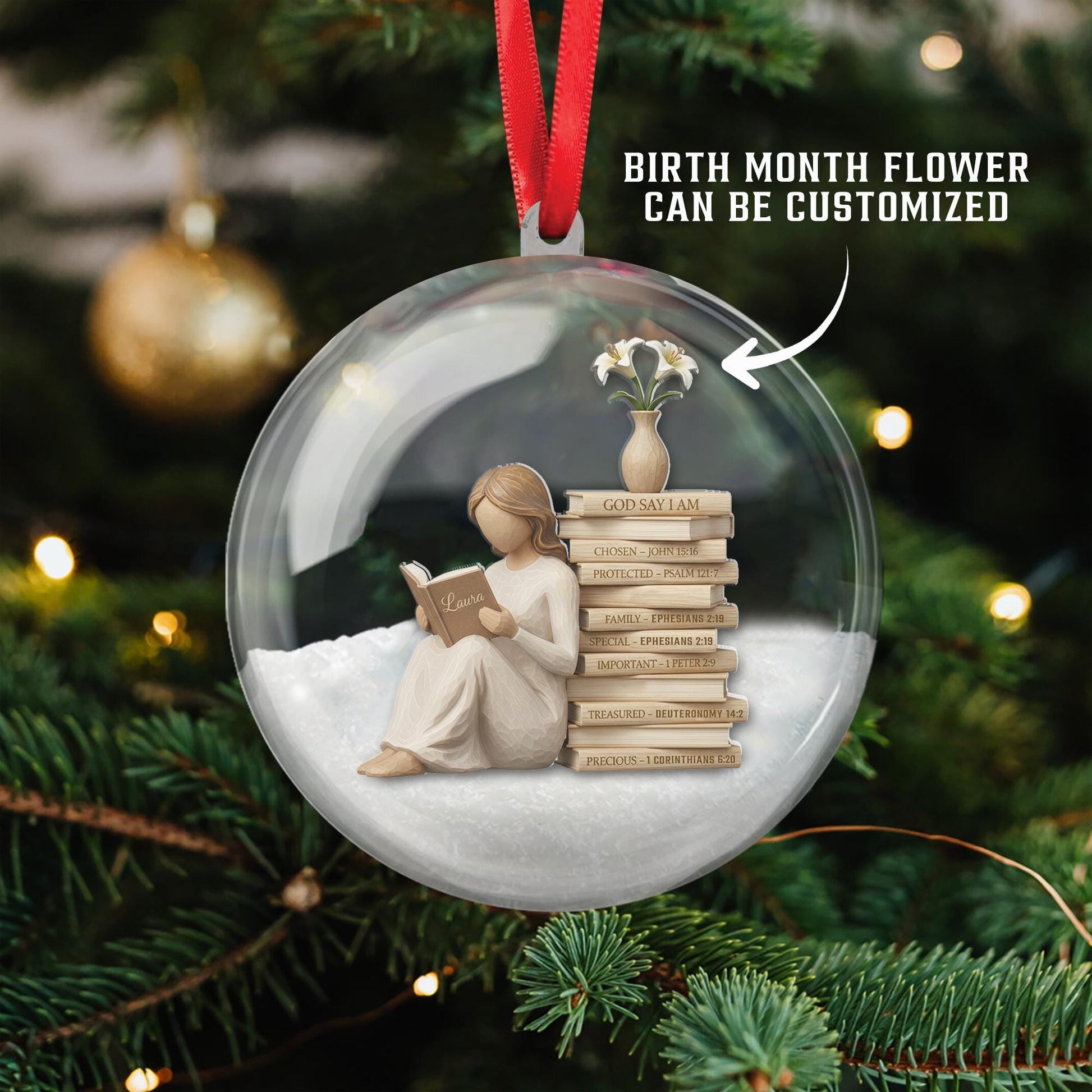 Personalized Christian Ornament – Custom Birth Month Flower Bible Verse Keepsake Gift image 1