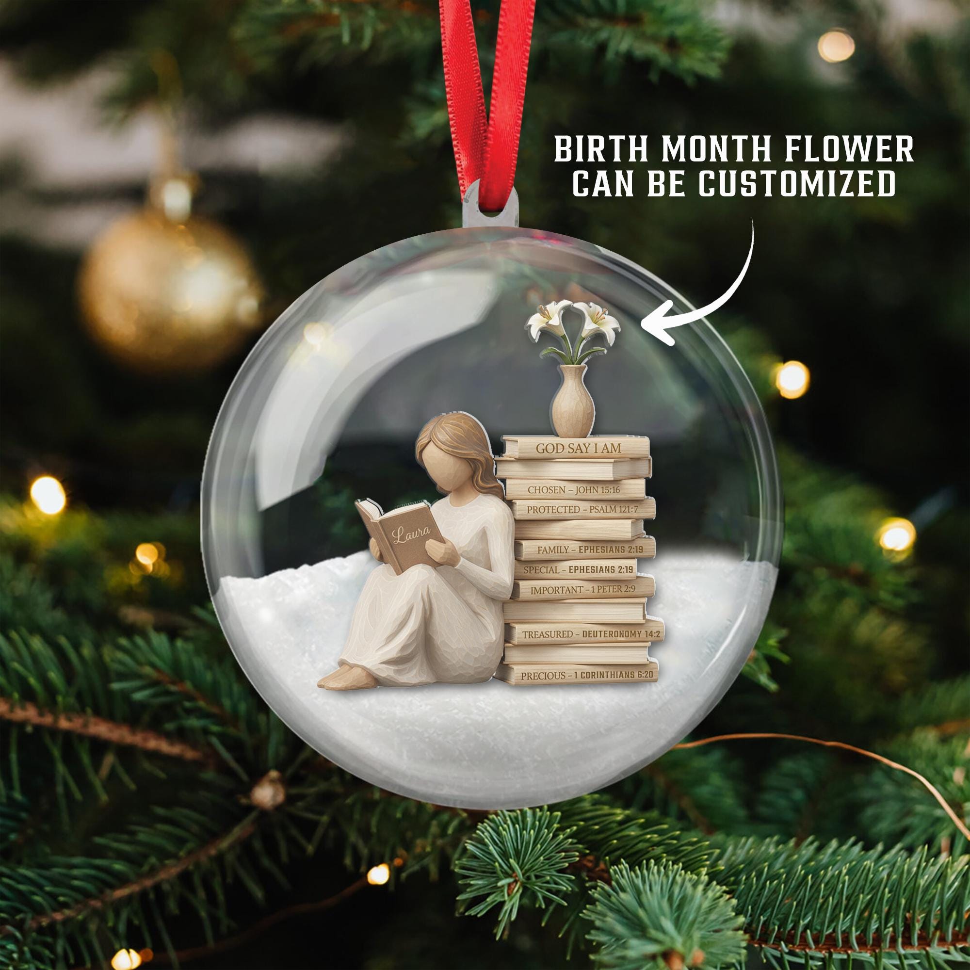 Personalized Christian Ornament – Custom Birth Month Flower Bible Verse Keepsake Gift image 1