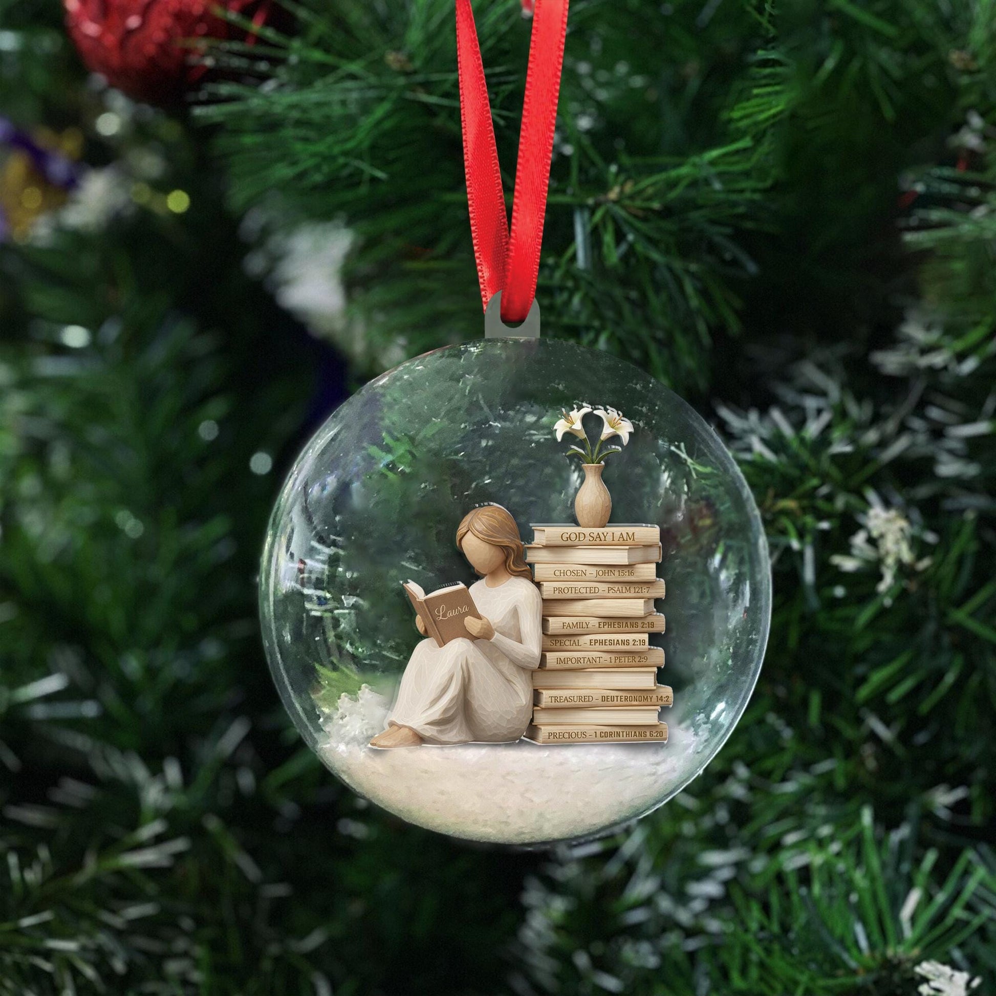 Personalized Christian Ornament – Custom Birth Month Flower Bible Verse Keepsake Gift image 2