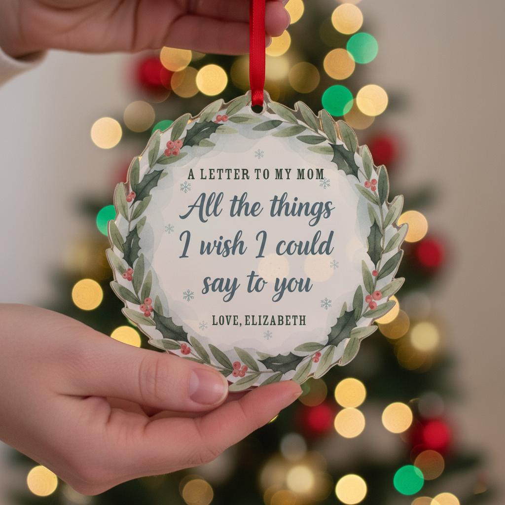 Personalized Mom Memorial Ornament: Holly Wreath Keepsake