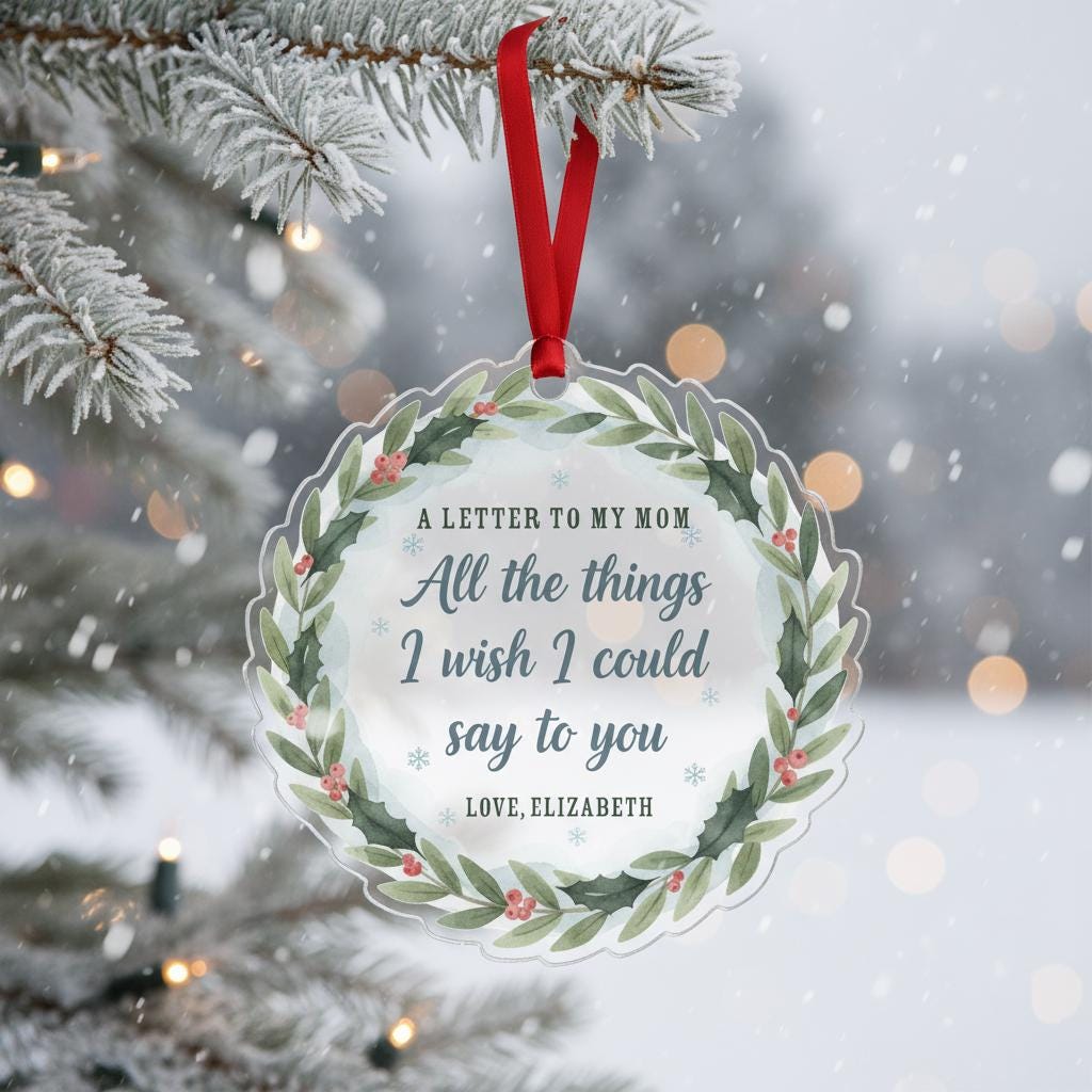 Personalized Mom Memorial Ornament: Holly Wreath Keepsake