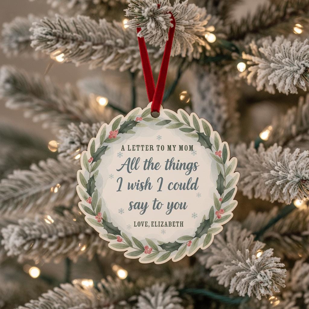 Personalized Mom Memorial Ornament: Holly Wreath Keepsake