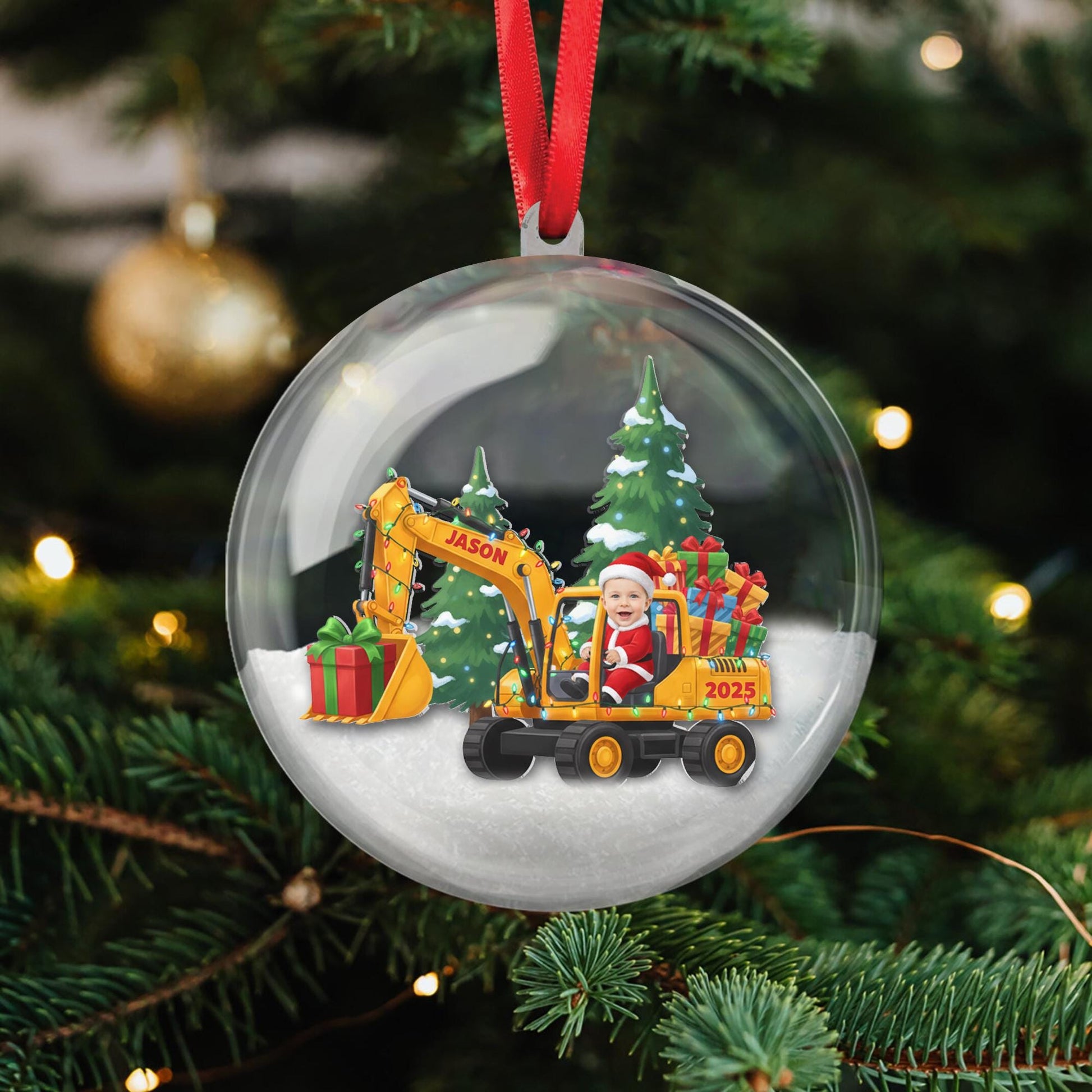 Personalized Excavator Ornament – Custom Face & Name Construction Truck Holiday Keepsake image 5