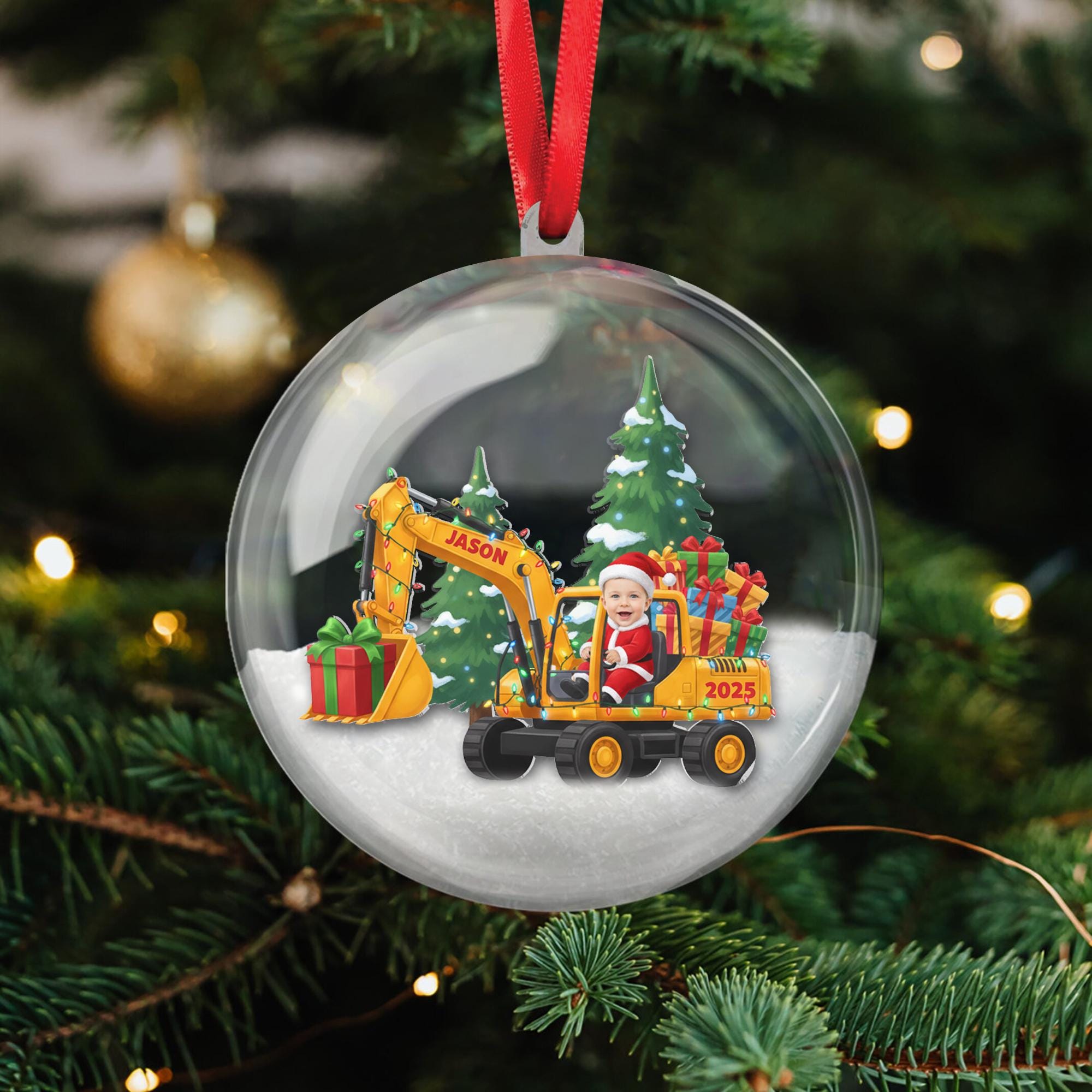 Personalized Excavator Ornament – Custom Face & Name Construction Truck Holiday Keepsake image 5