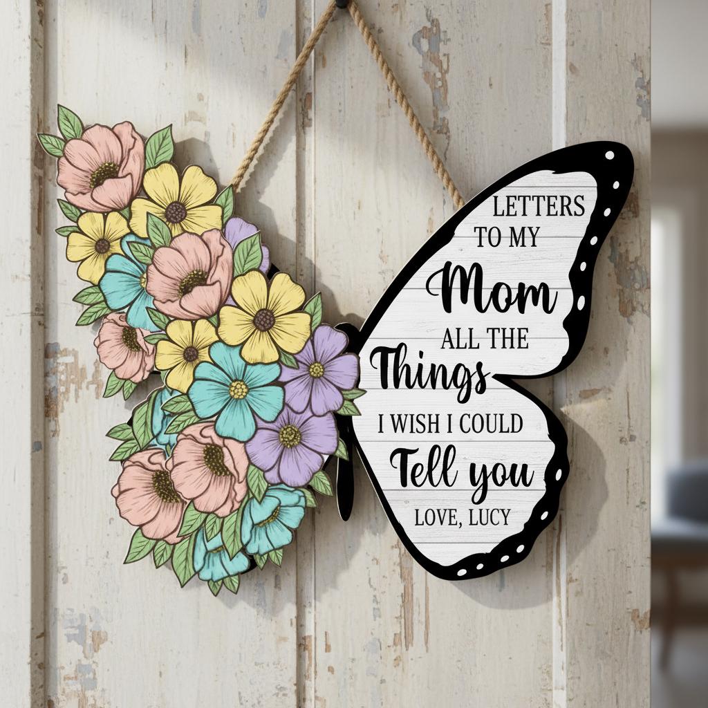 Personalized Mom Memorial Butterfly Sign: Floral Wooden Plaque