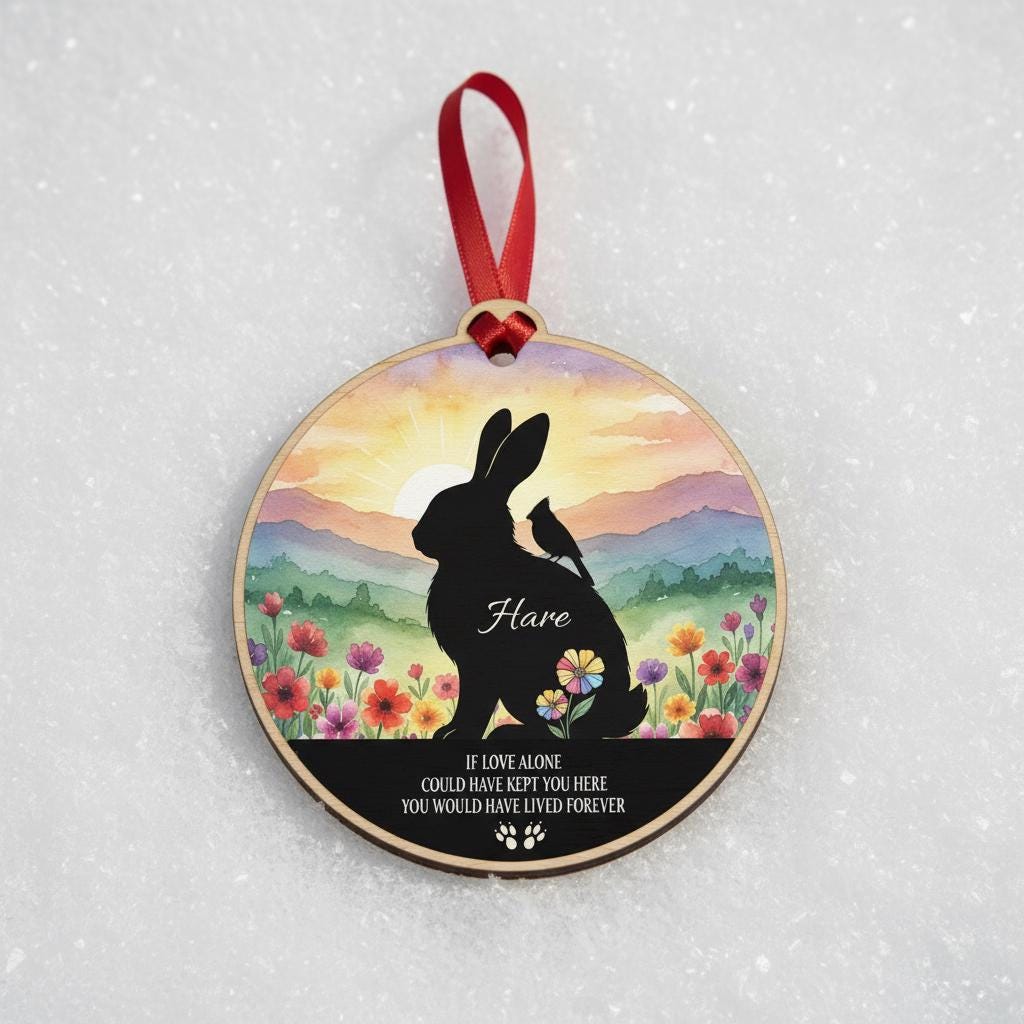 Personalized Rabbit Memorial Ornament: Watercolor Wildflower Acrylic Keepsake