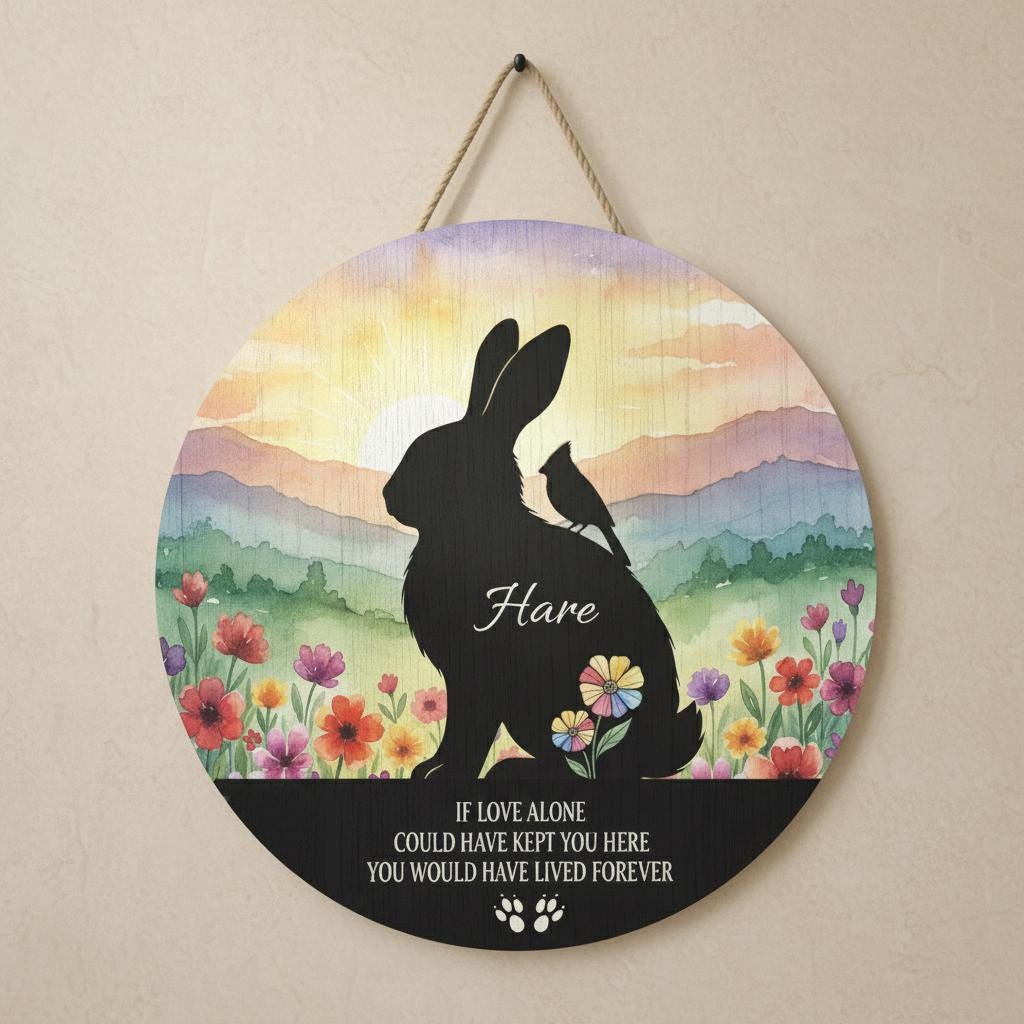 Personalized Rabbit Memorial Sign: Watercolor Wildflower Wooden Plaque