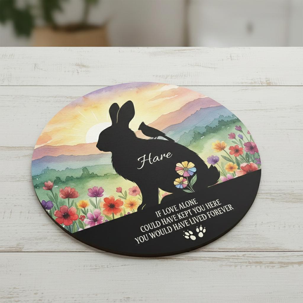 Personalized Rabbit Memorial Sign: Watercolor Wildflower Wooden Plaque