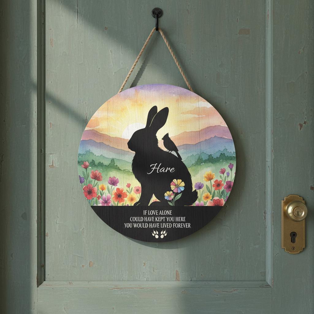 Personalized Rabbit Memorial Sign: Watercolor Wildflower Wooden Plaque