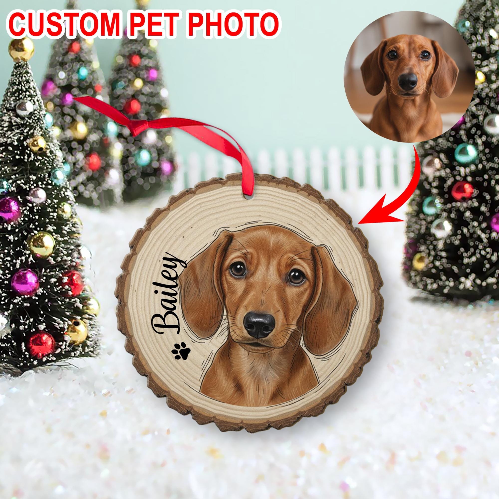 Custom Dog Ornament – Rustic Wooden Keepsake with Pet Name for Holiday Gift