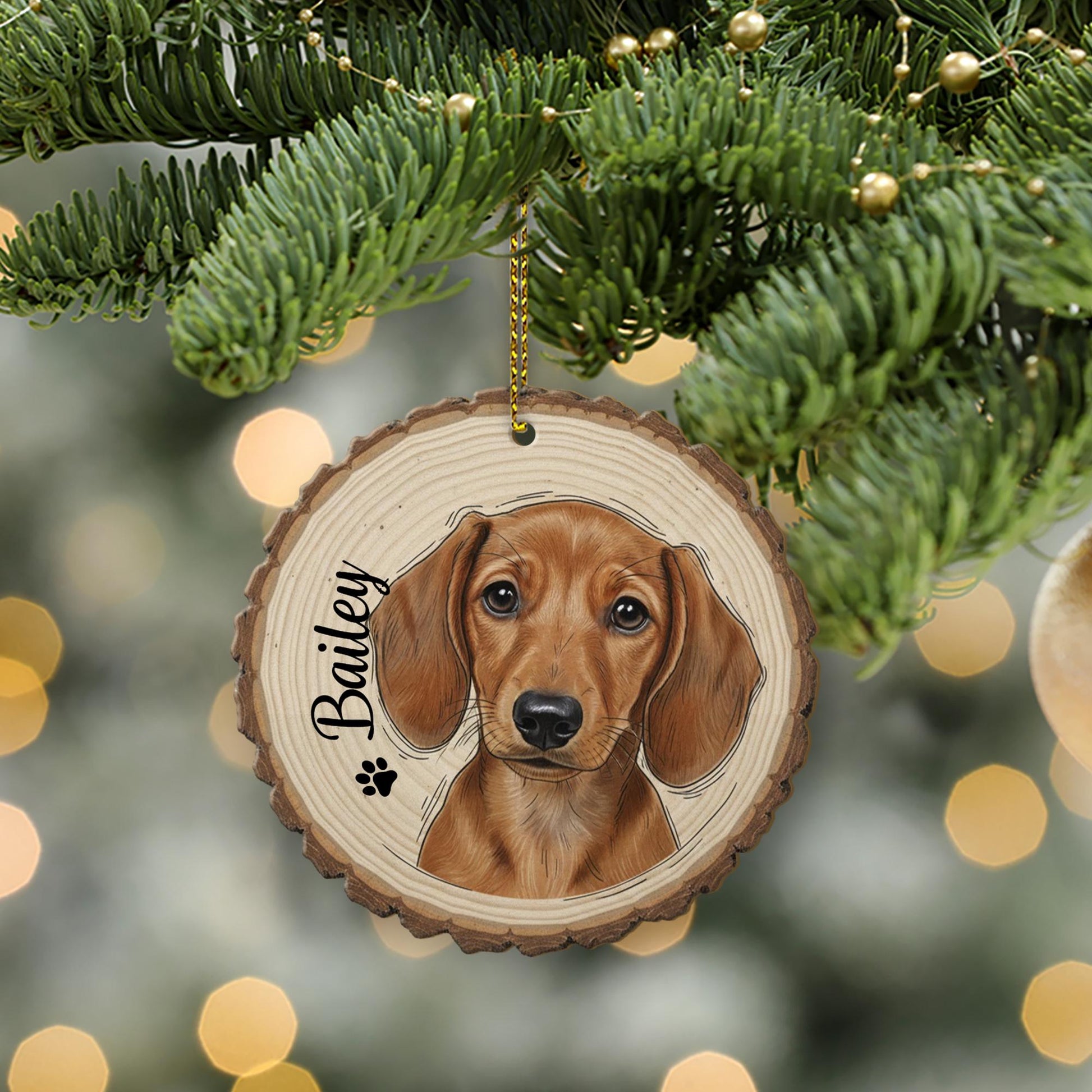 Custom Dog Ornament – Rustic Wooden Keepsake with Pet Name for Holiday Gift