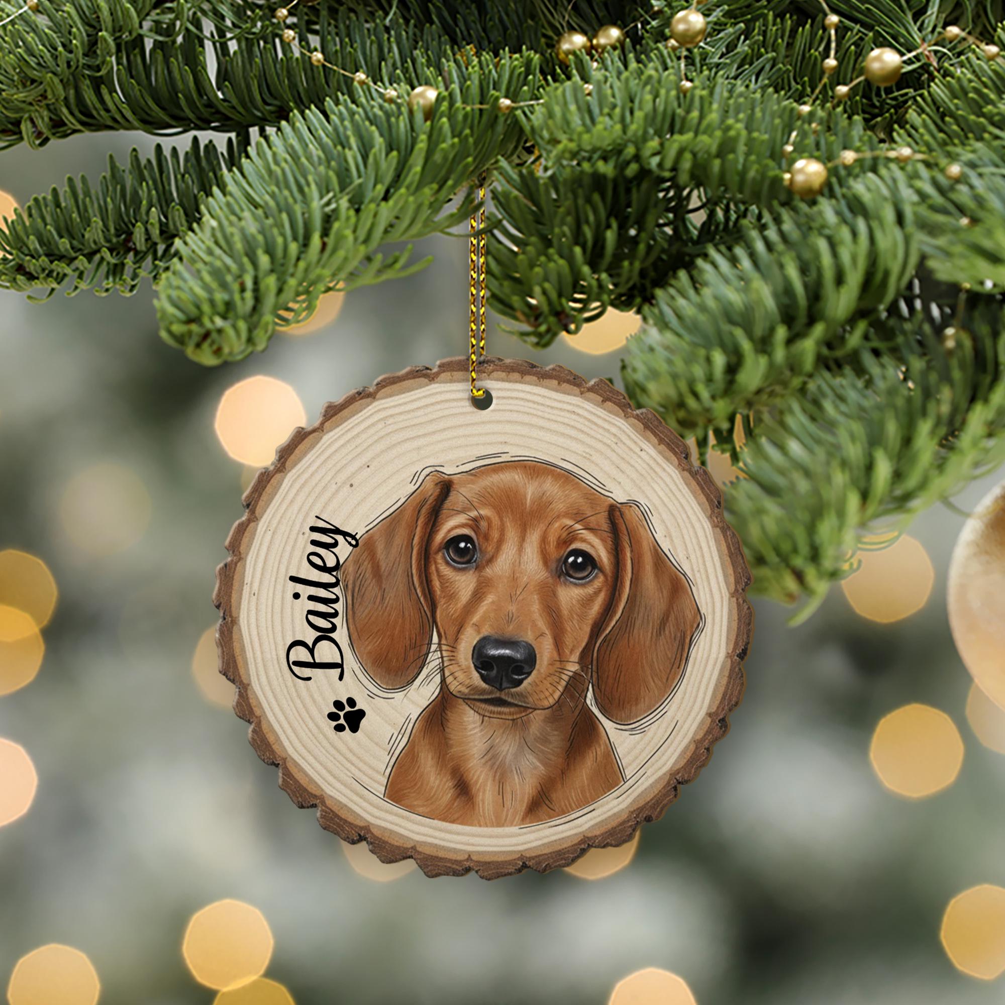 Custom Dog Ornament – Rustic Wooden Keepsake with Pet Name for Holiday Gift