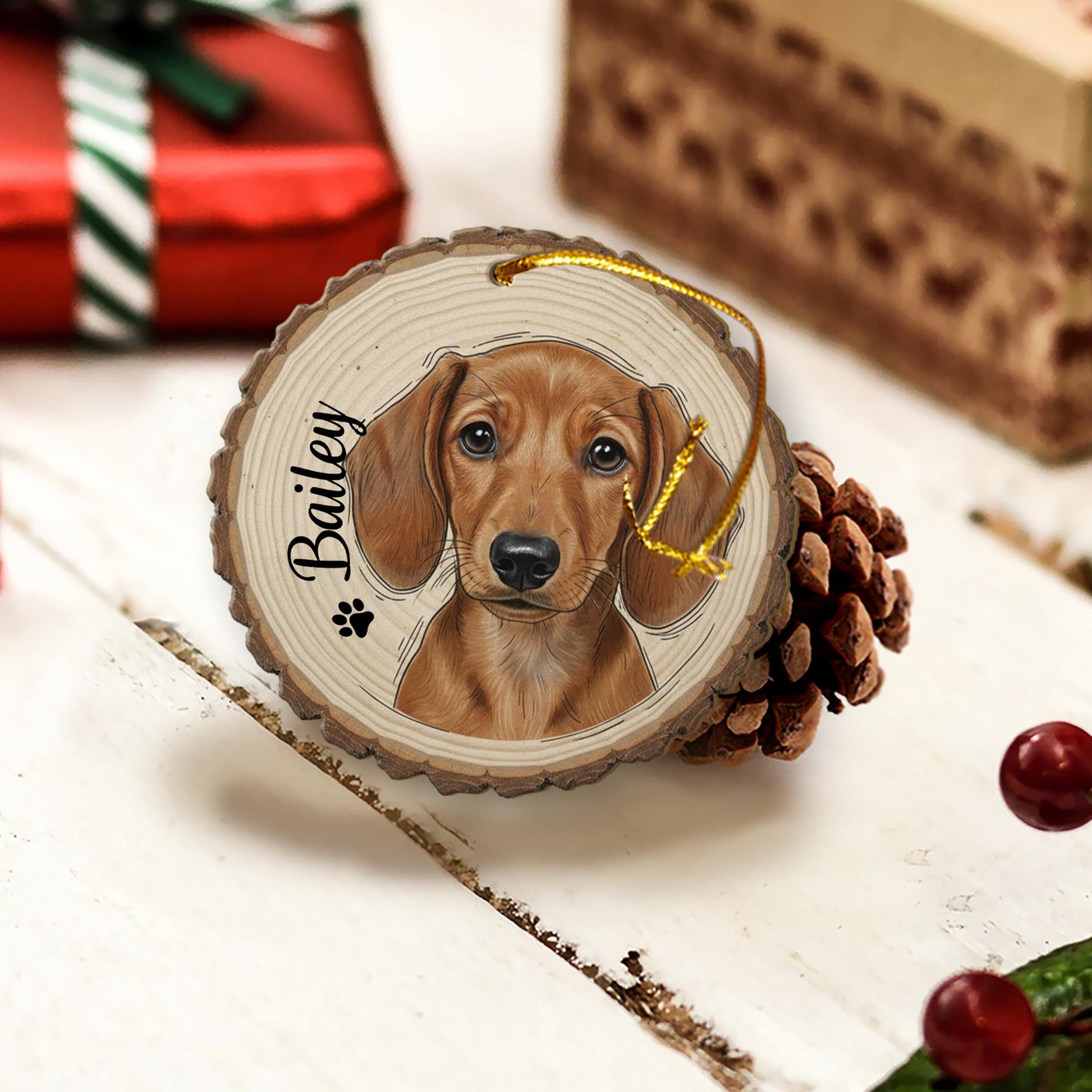 Custom Dog Ornament – Rustic Wooden Keepsake with Pet Name for Holiday Gift