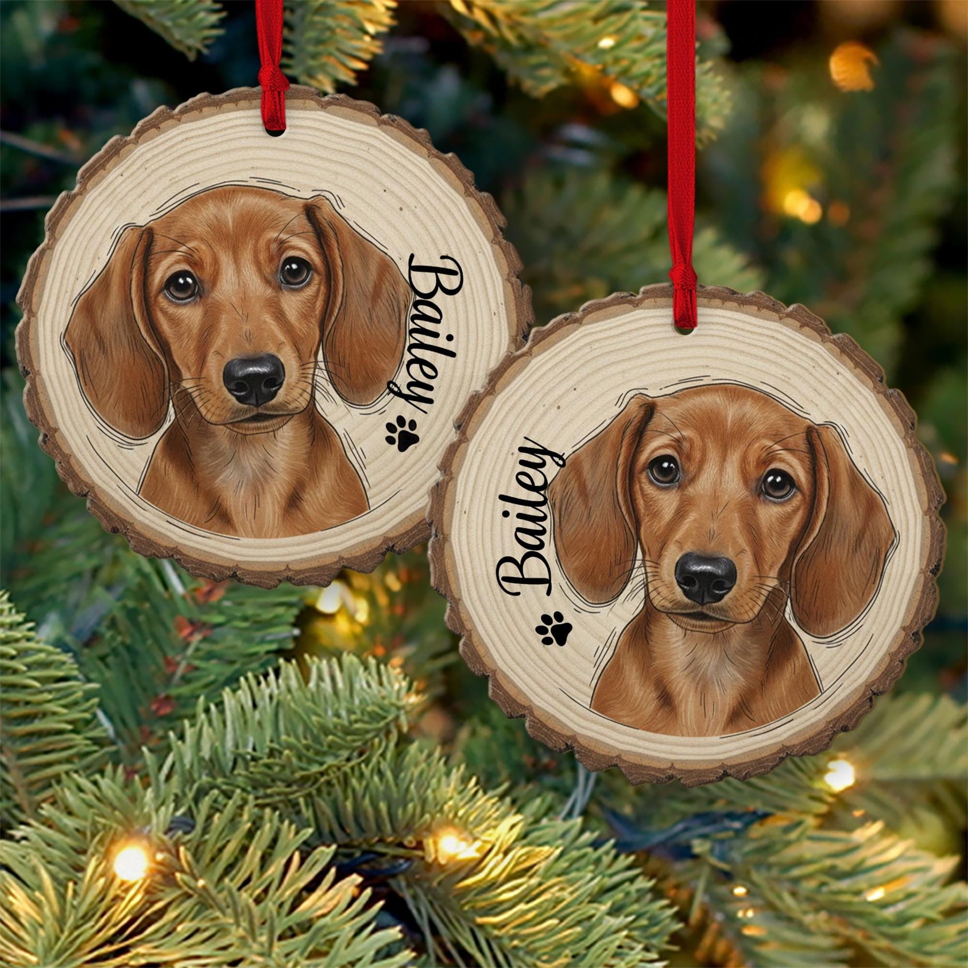Custom Dog Ornament – Rustic Wooden Keepsake with Pet Name for Holiday Gift