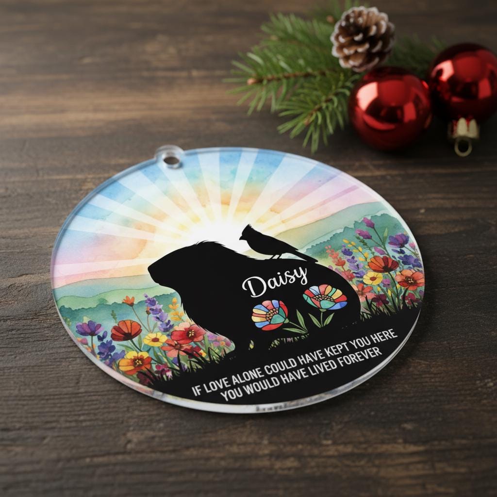 Personalized Hamster Memorial Ornament: Watercolor Wildflower Acrylic Keepsake
