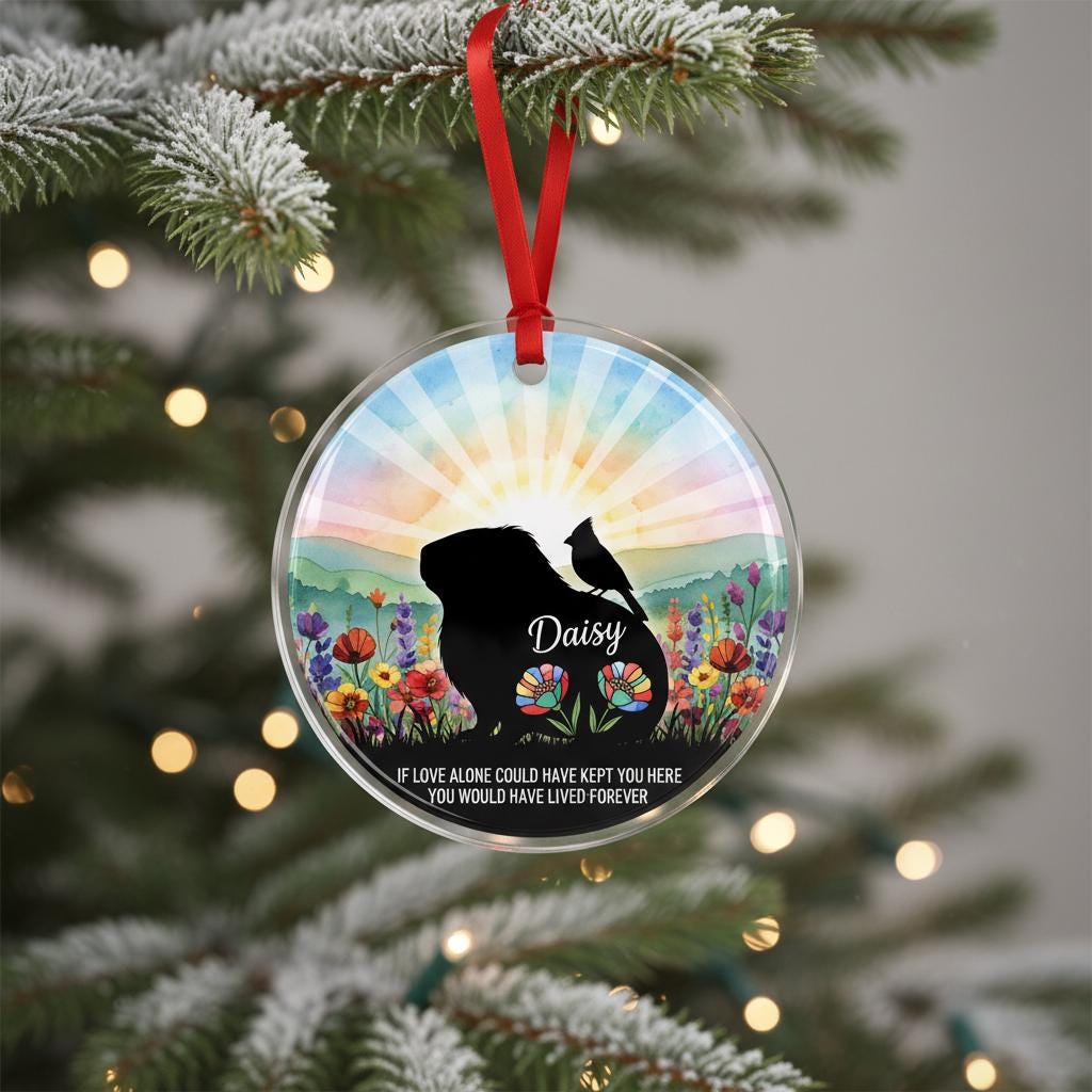 Personalized Hamster Memorial Ornament: Watercolor Wildflower Acrylic Keepsake