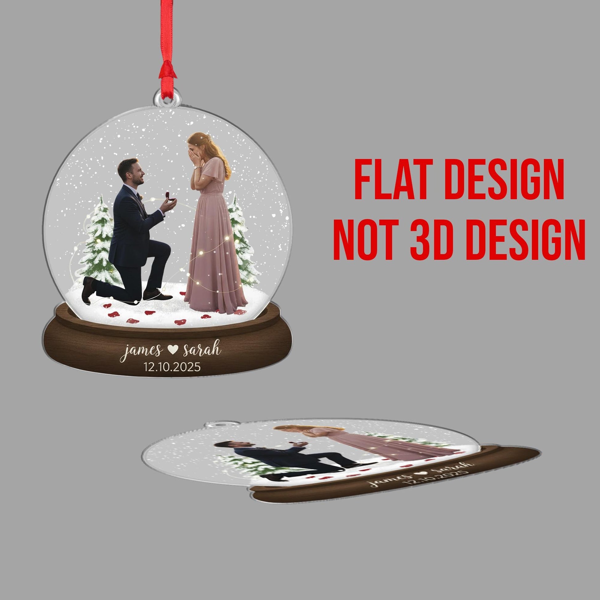 Custom Engagement Ornament – Snow Globe Keepsake with Couple’s Names & Date