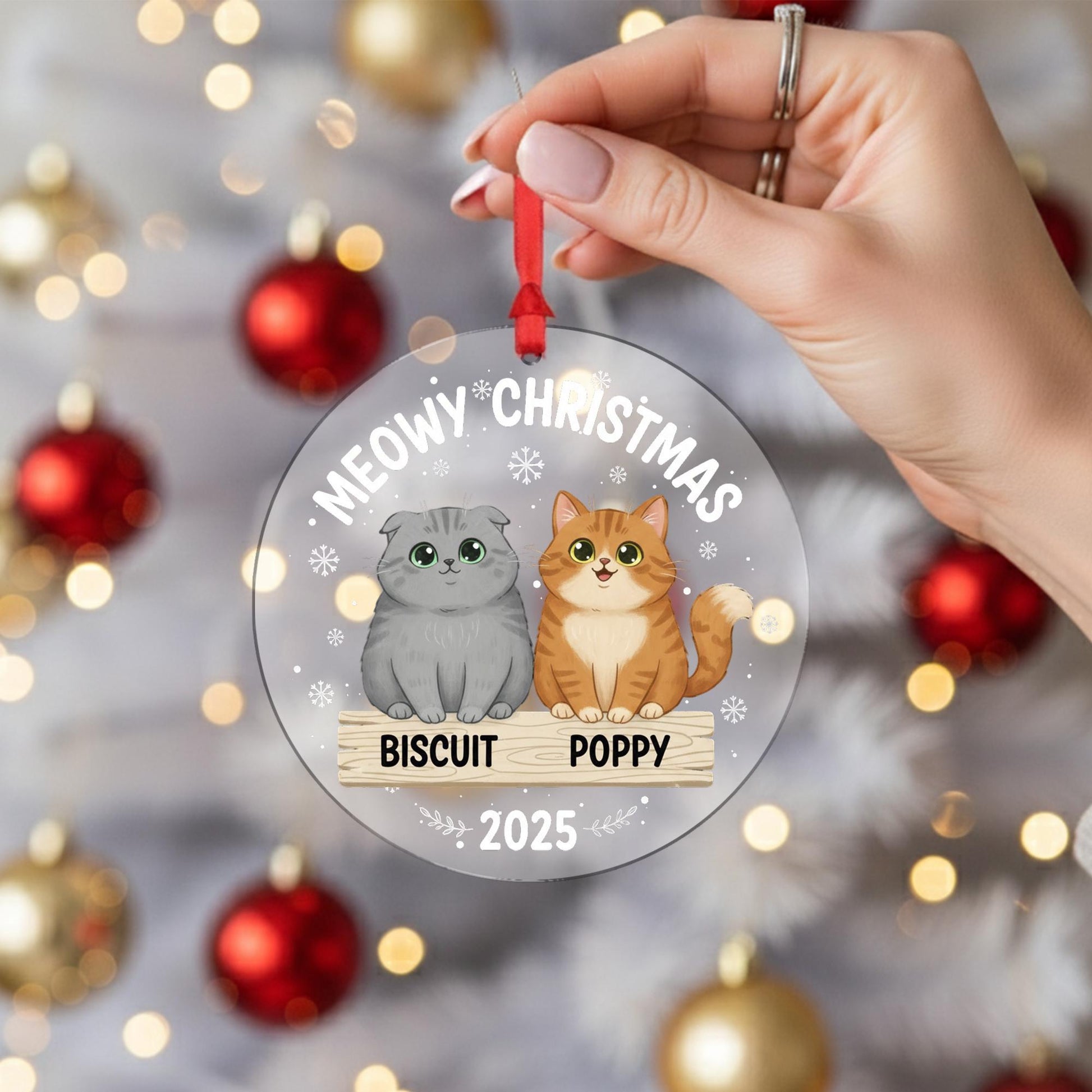 Custom Cat Ornament – Holiday Keepsake with Pet Names & Breed Illustration