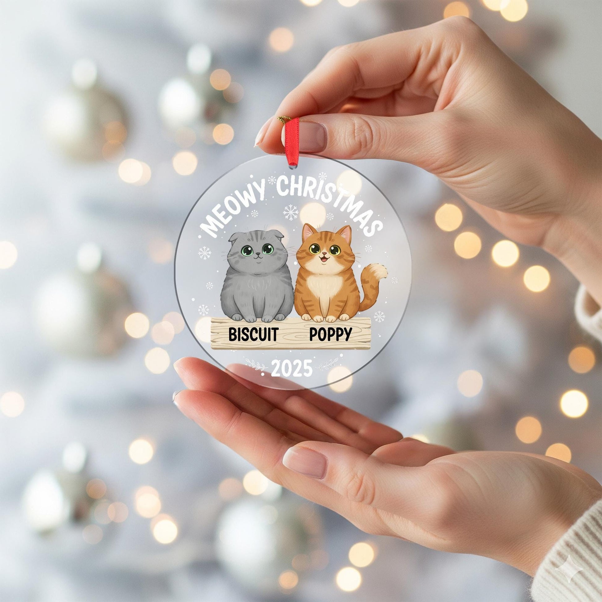 Custom Cat Ornament – Holiday Keepsake with Pet Names & Breed Illustration