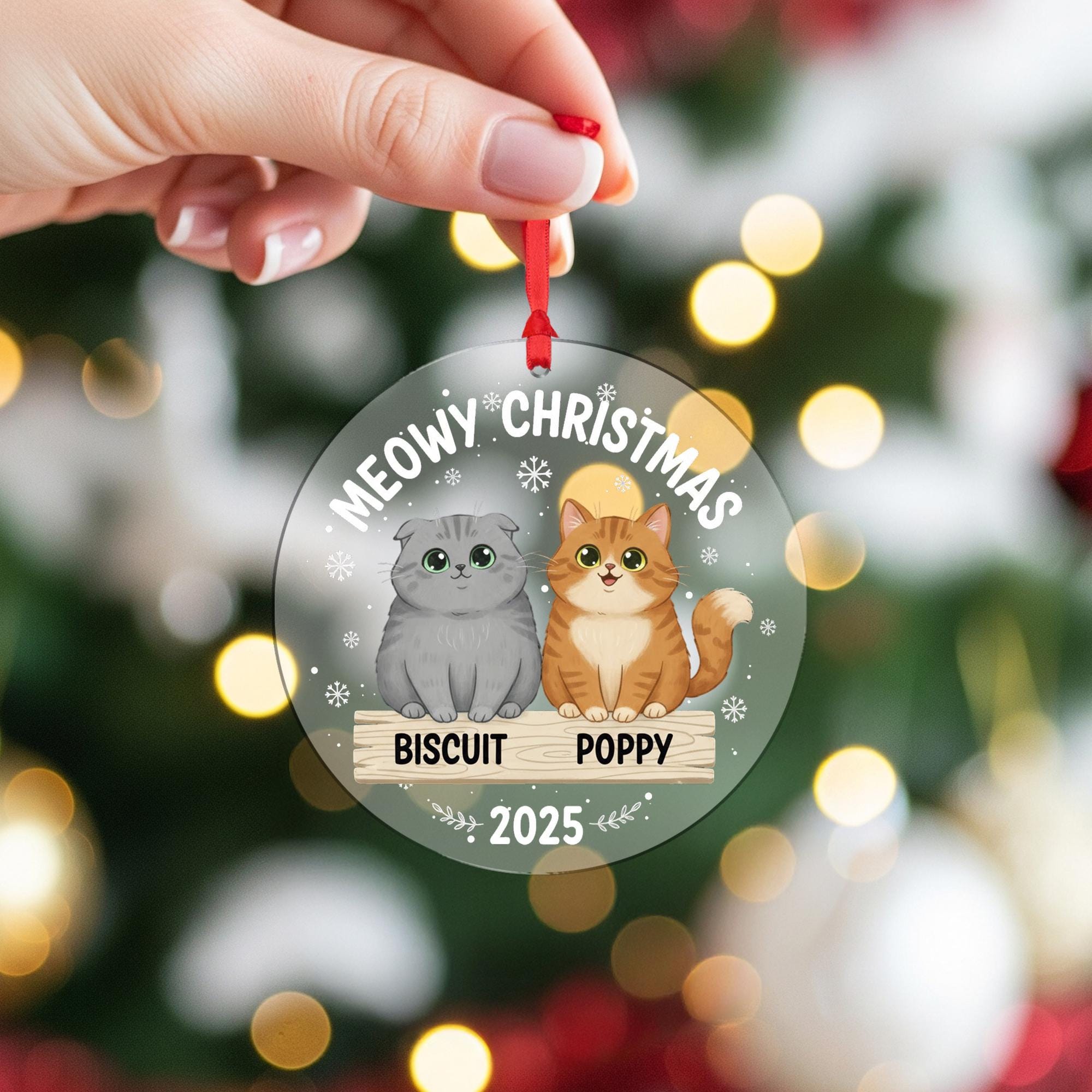 Custom Cat Ornament – Holiday Keepsake with Pet Names & Breed Illustration
