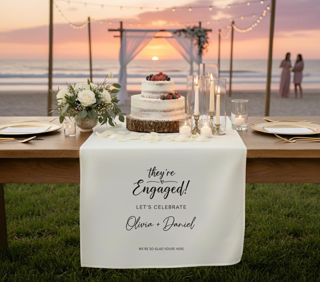 Custom Engagement Table Runner: Personalized Party Decor
