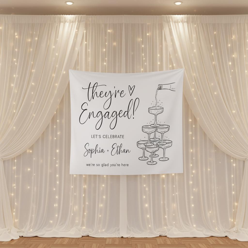 Custom Engagement Tapestry: Personalized Wall Banner Engagement Party Sign Decor