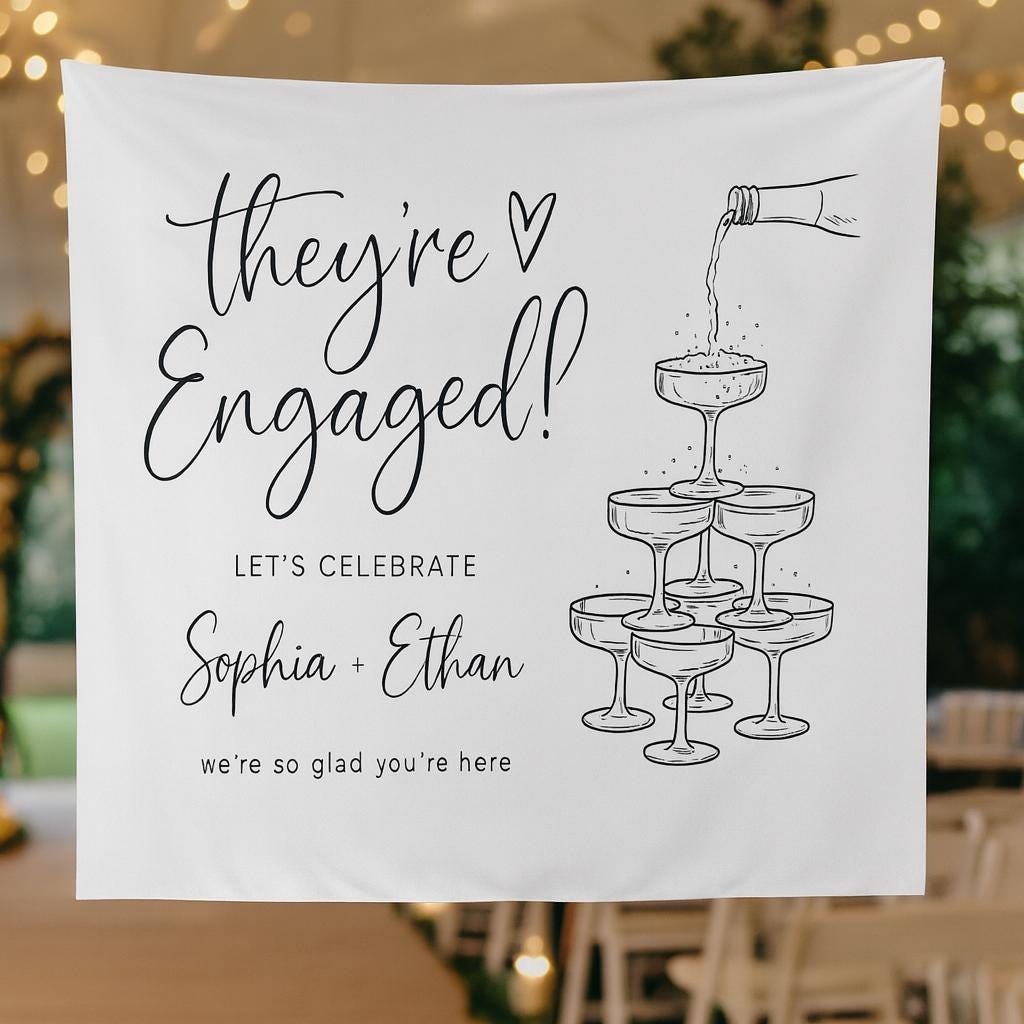 Custom Engagement Tapestry: Personalized Wall Banner Engagement Party Sign Decor