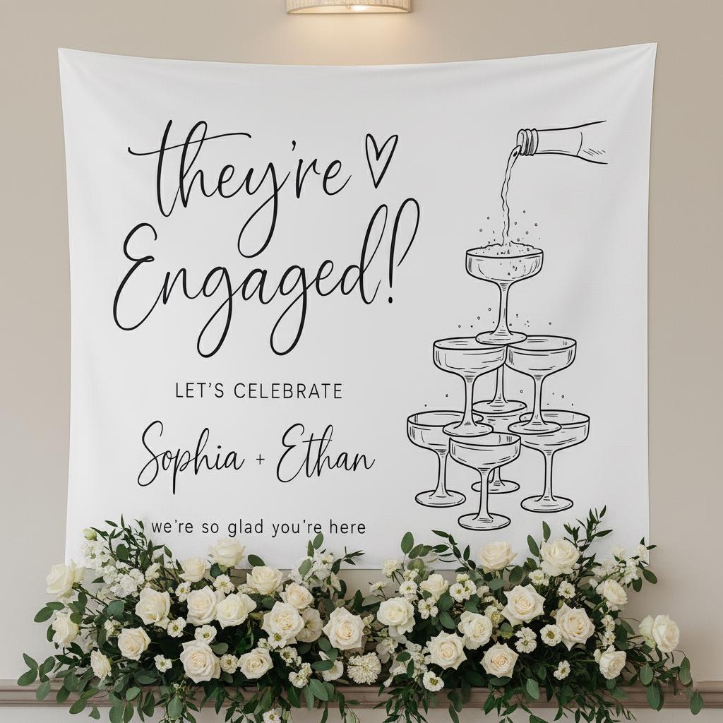 Custom Engagement Tapestry: Personalized Wall Banner Engagement Party Sign Decor