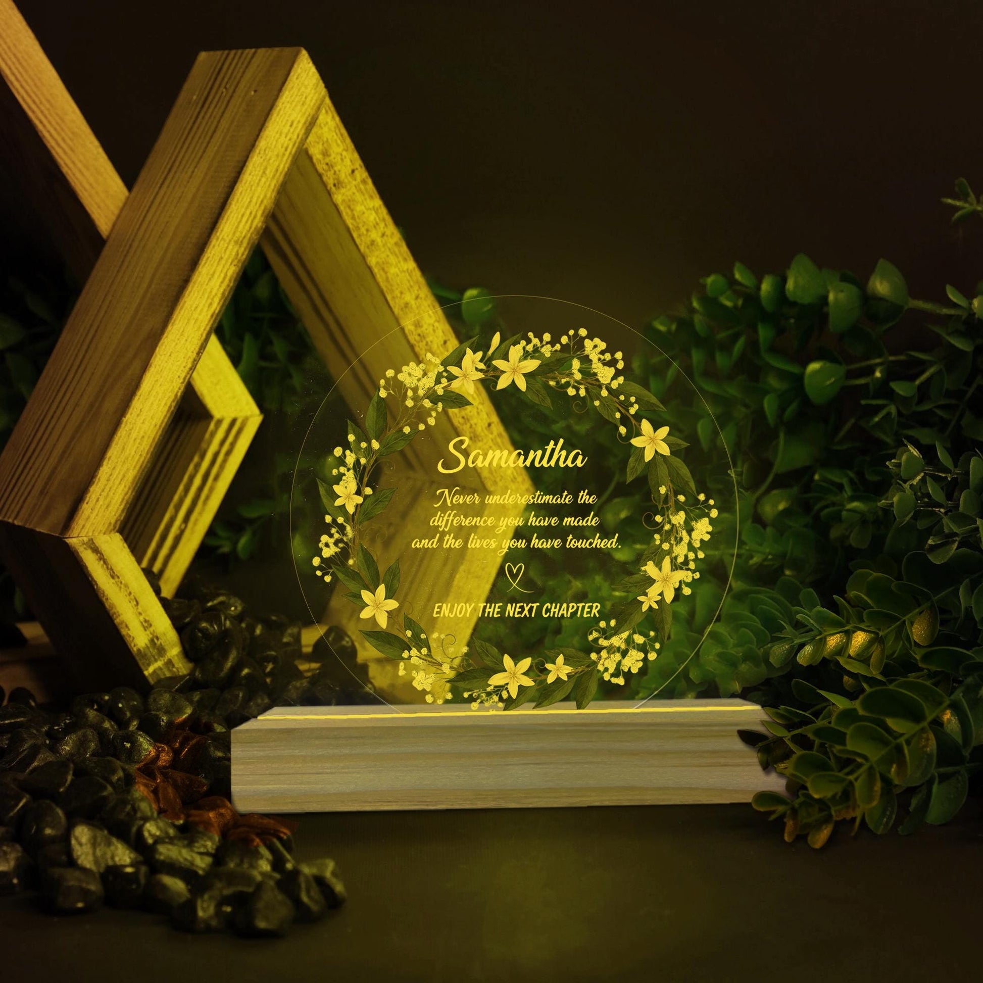 Personalized Floral Wreath LED Light - Custom Acrylic Night Light