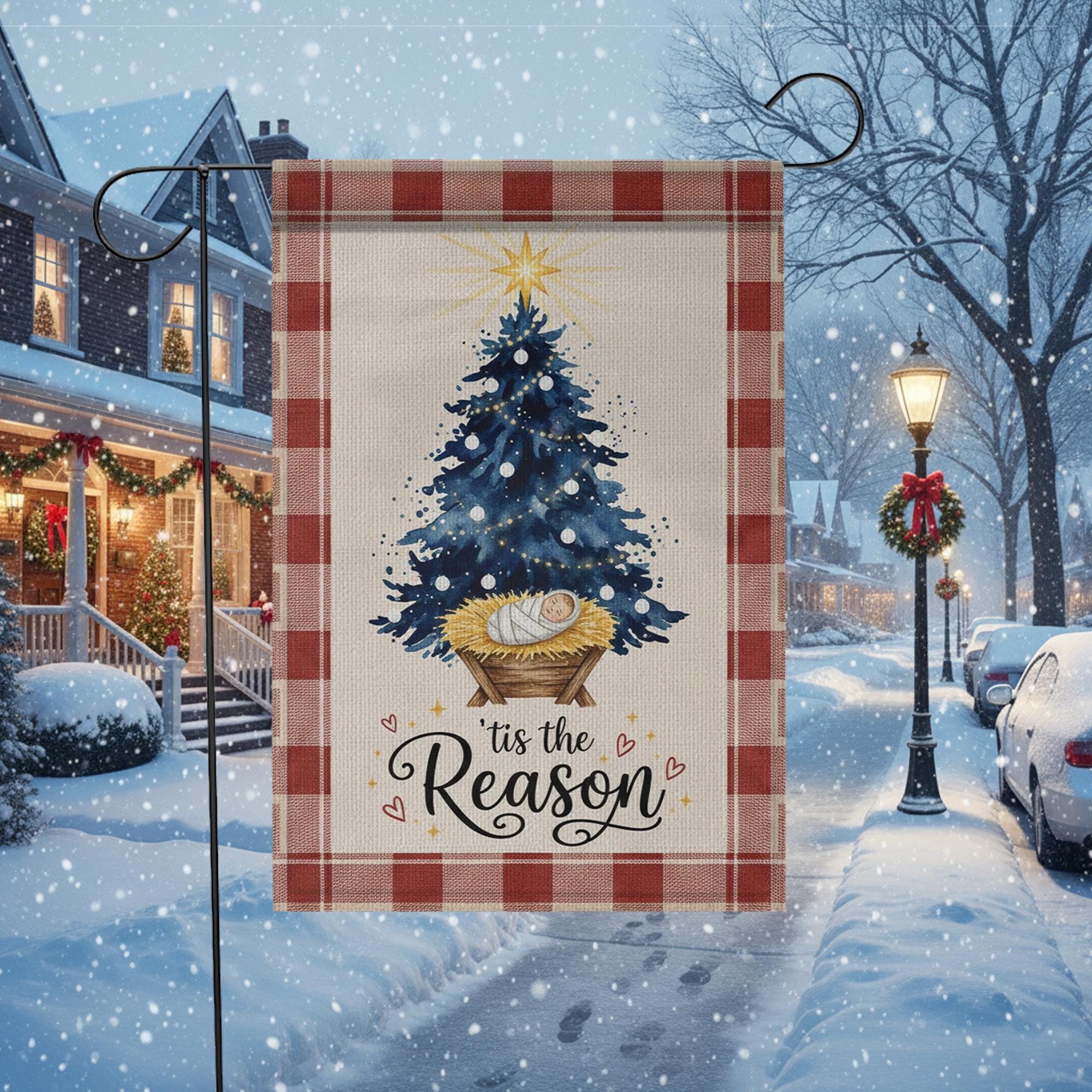 Nativity Scene Christmas Flag: 'tis the Reason Jesus Christ Holiday Banner, Faith-Based Outdoor Decor