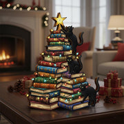 Christmas book cat wooden blocks – holiday bookshelf décor