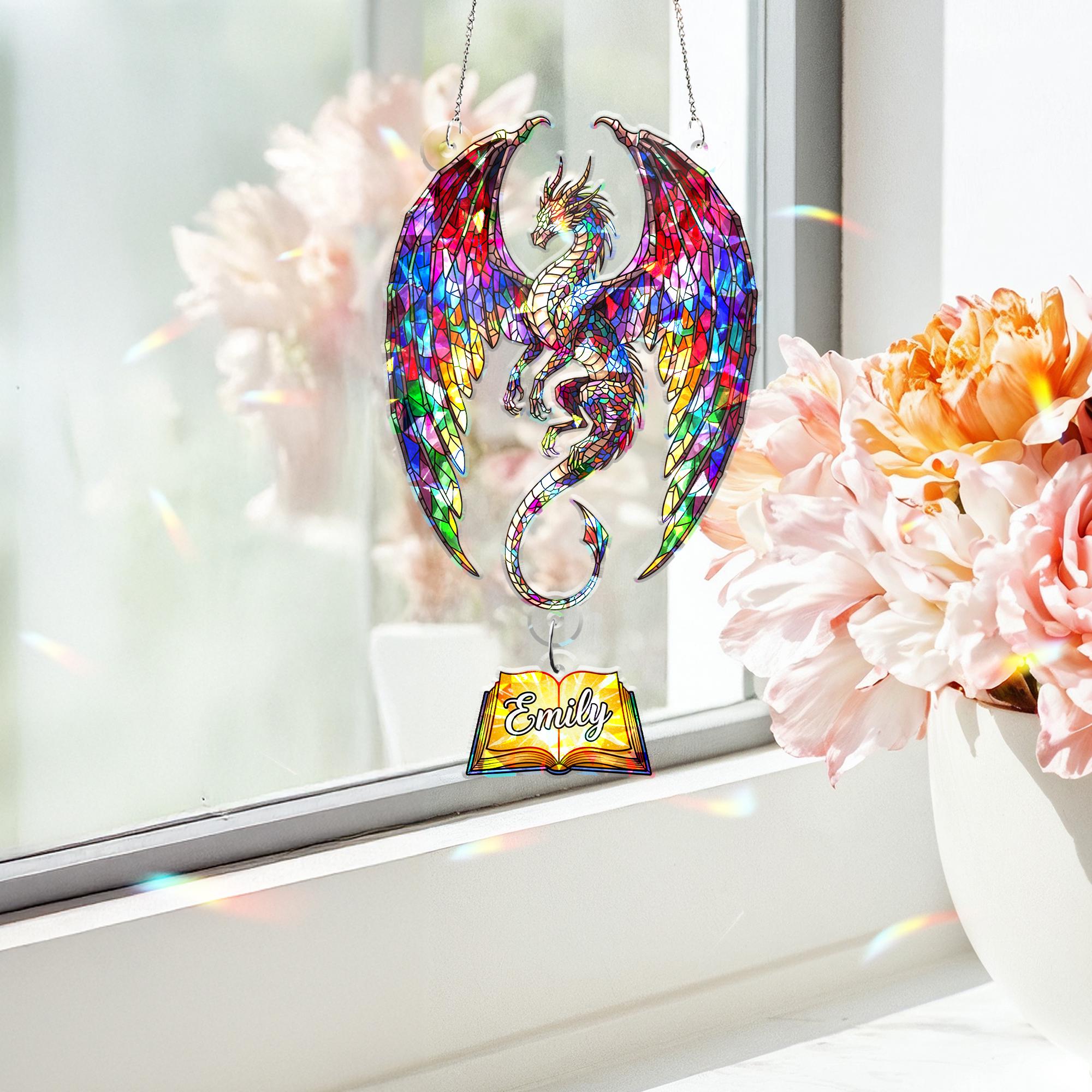 Custom Dragon Acrylic Suncatcher with Custom Charm Name, Mystical Window Hanging Decor