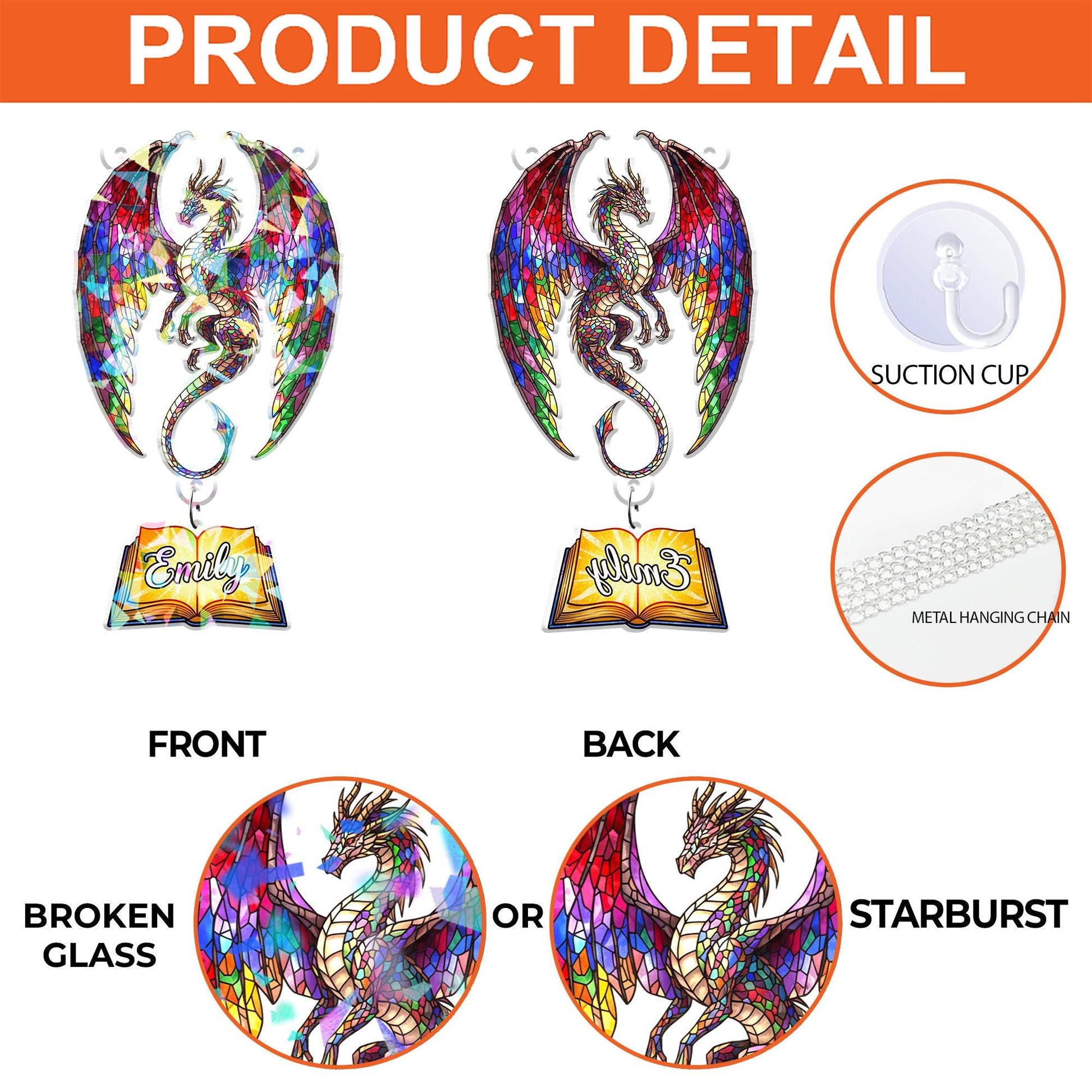 Custom Dragon Acrylic Suncatcher with Custom Charm Name, Mystical Window Hanging Decor