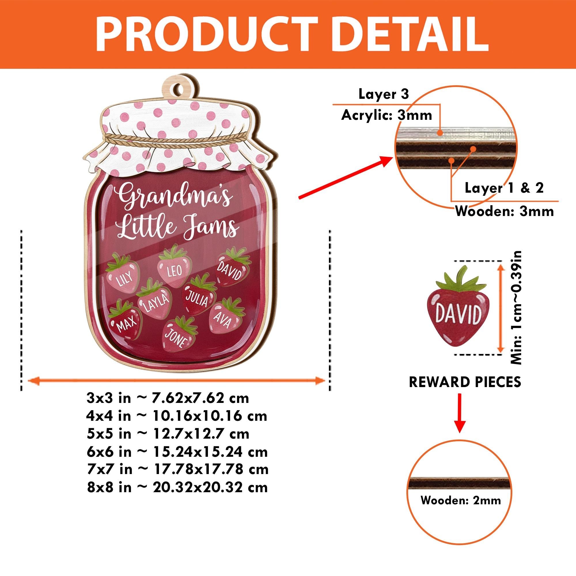 Personalized Shaker Ornament: 3-Layer Wood & Acrylic Jam Jar Family Keepsake