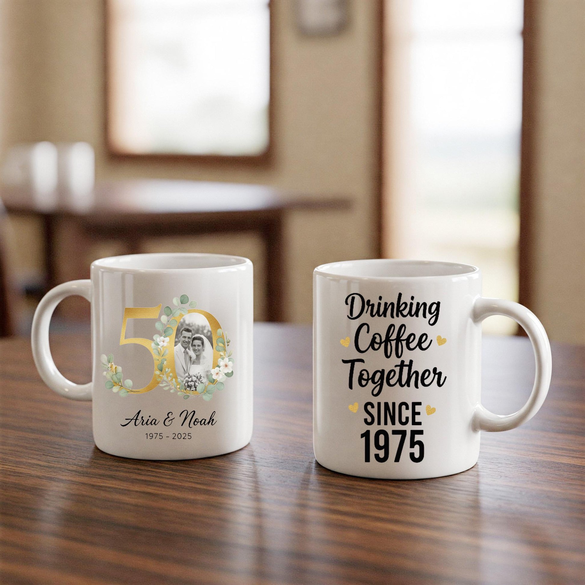 Personalized 50th Anniversary Photo Coffee Mug - Custom Names & Year