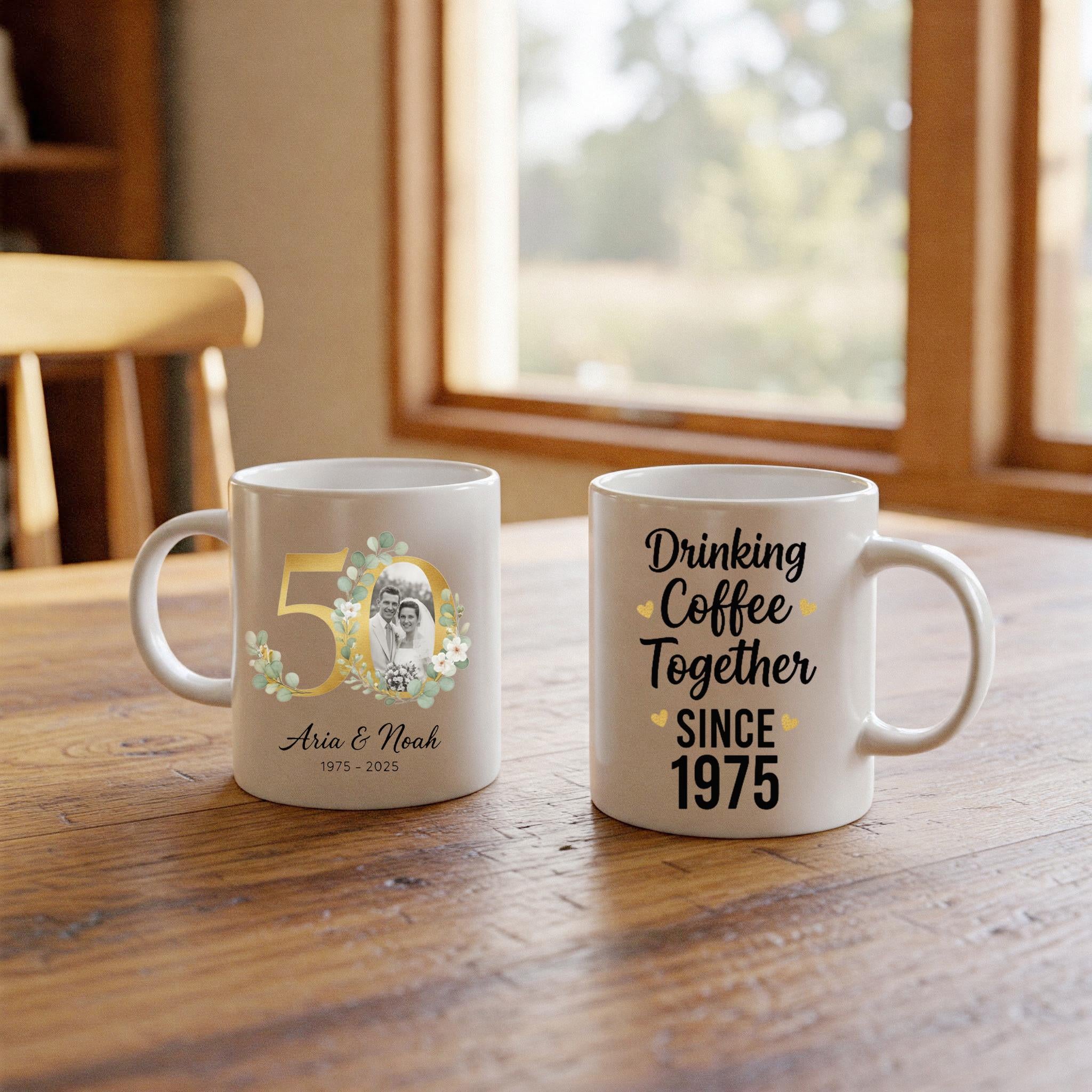 Personalized 50th Anniversary Photo Coffee Mug - Custom Names & Year