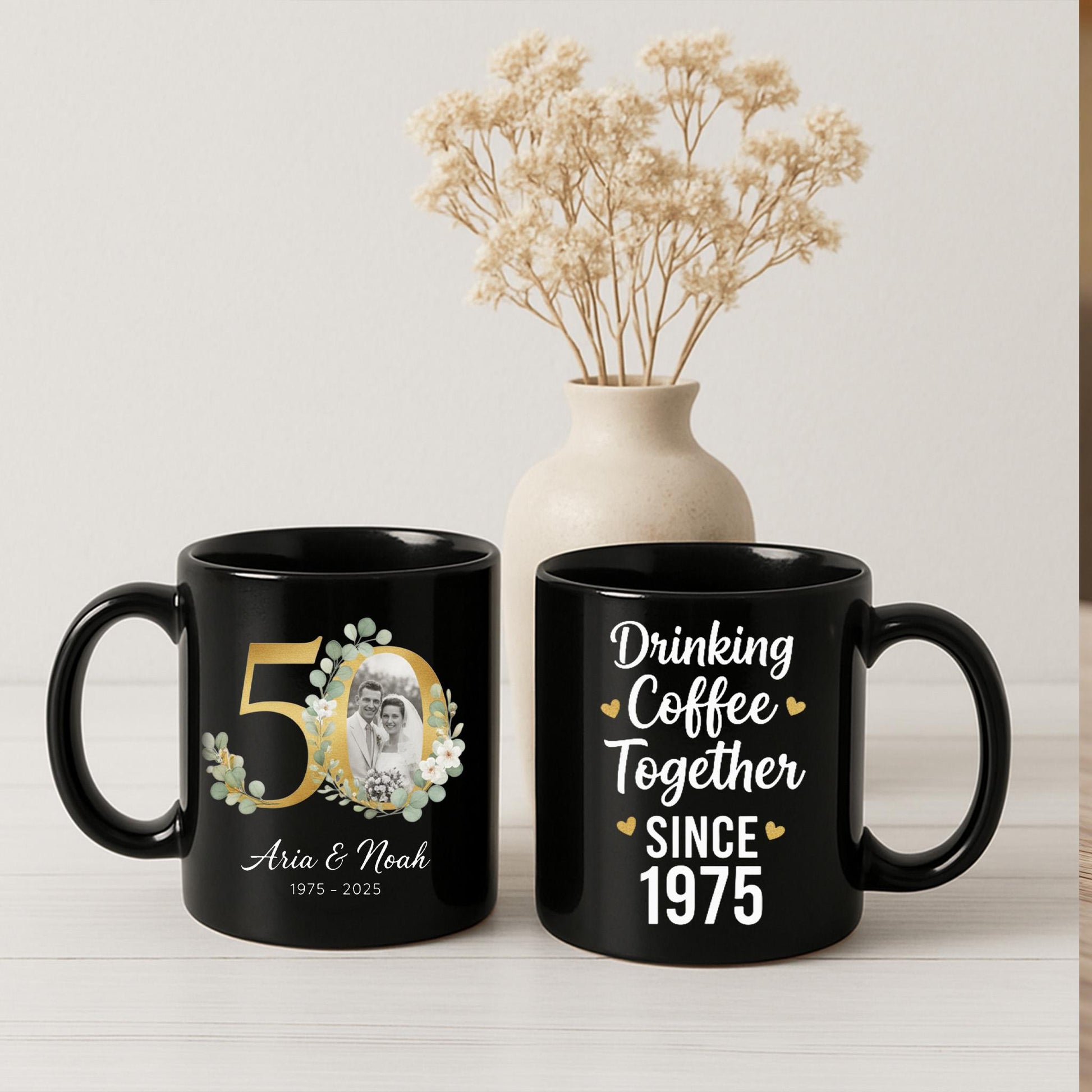 Personalized 50th Anniversary Photo Coffee Mug - Custom Names & Year