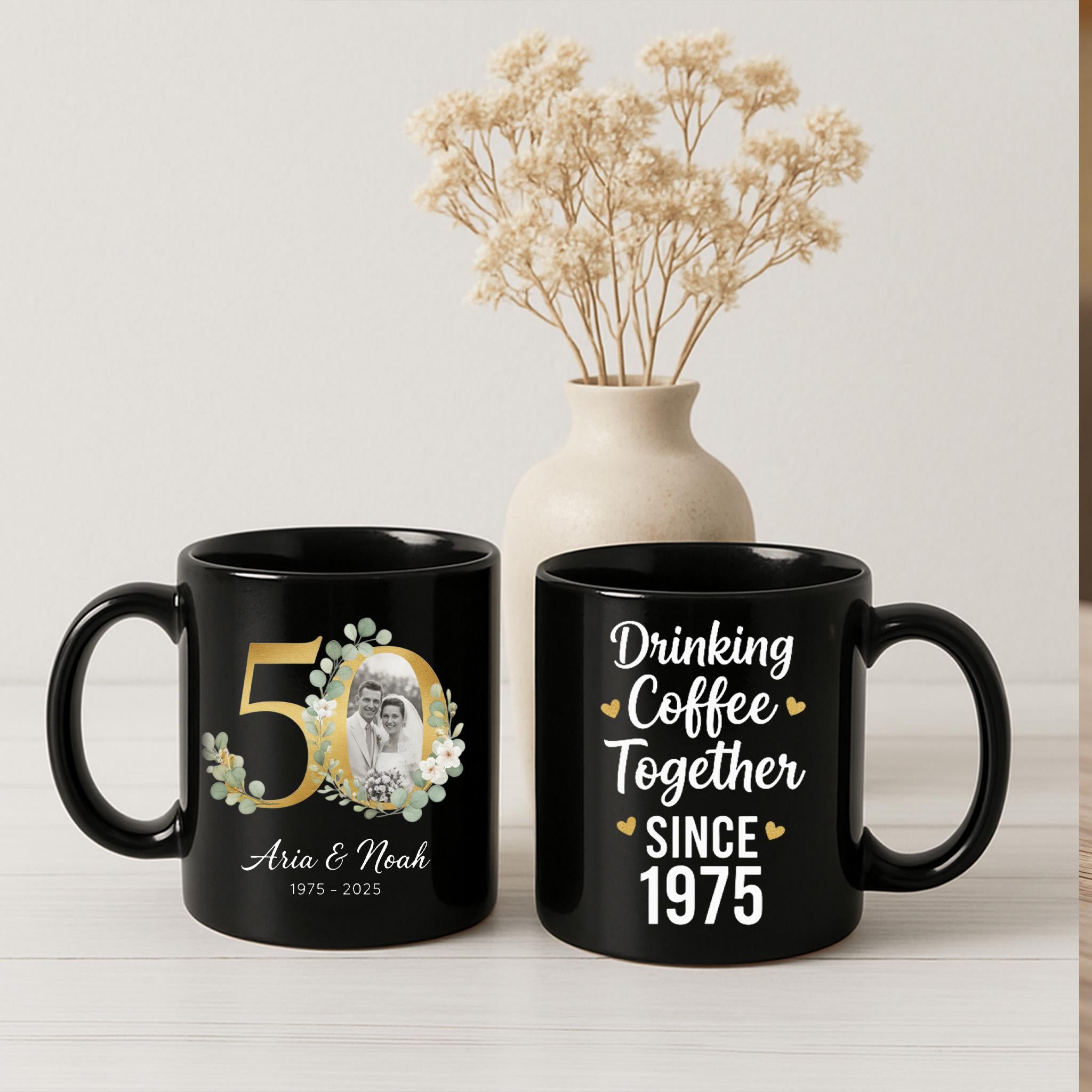 Personalized 50th Anniversary Photo Coffee Mug - Custom Names & Year