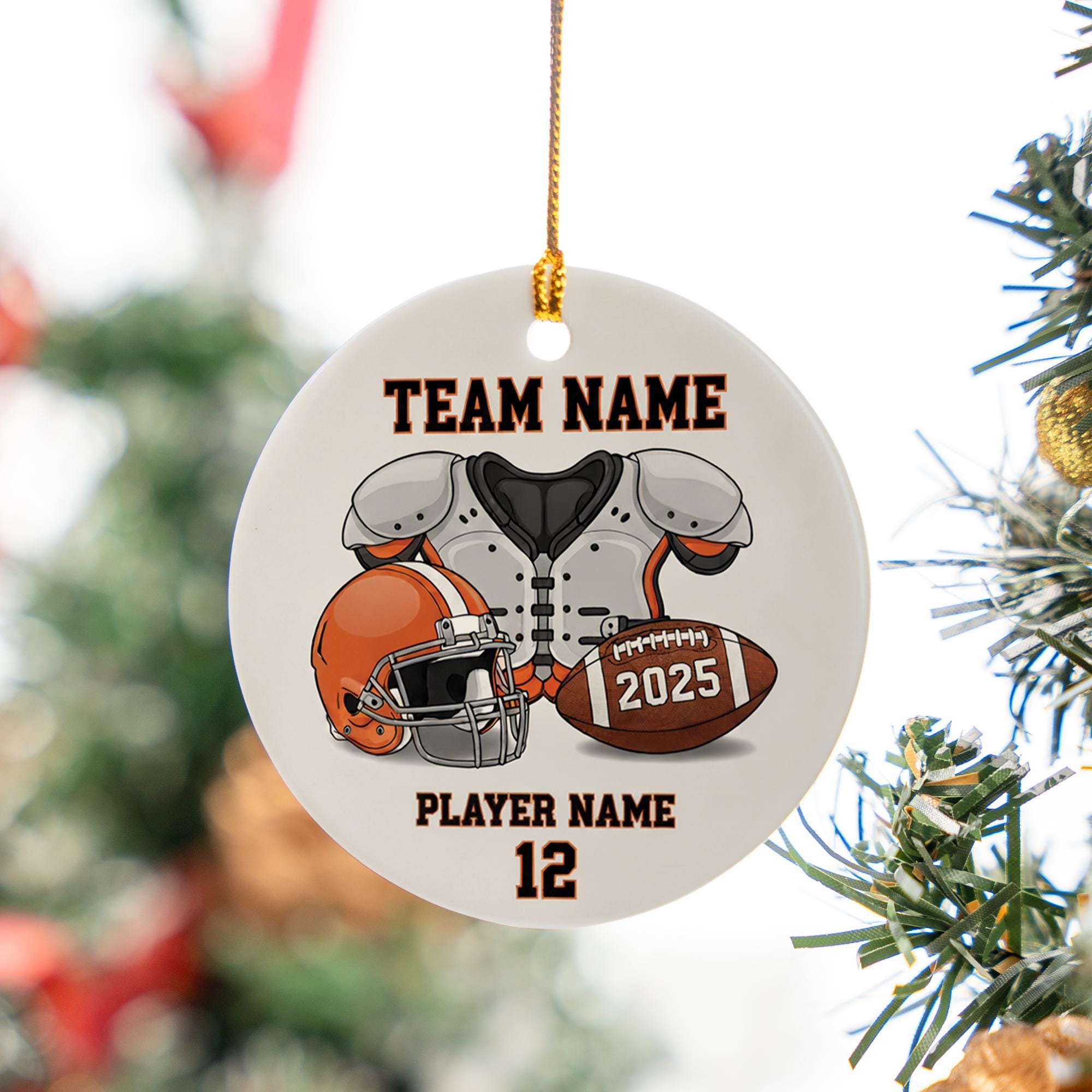 Custom Football Ornament – Team Name & Player Name Ceramic Hanging Keepsake
