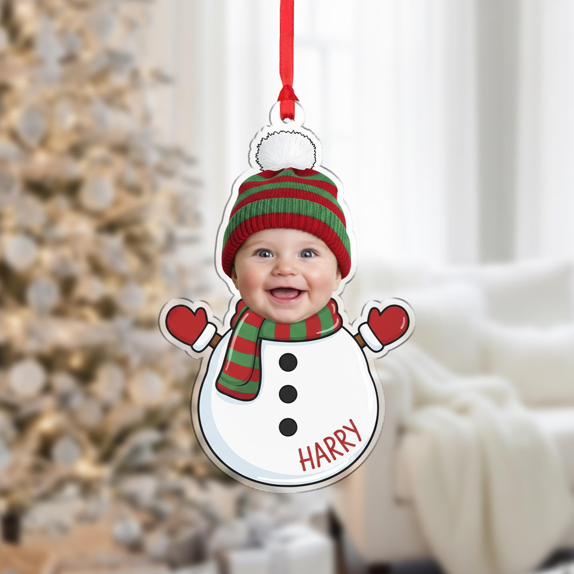 Custom Baby Christmas Ornament – Photo Face Hanging Keepsake Holiday Character