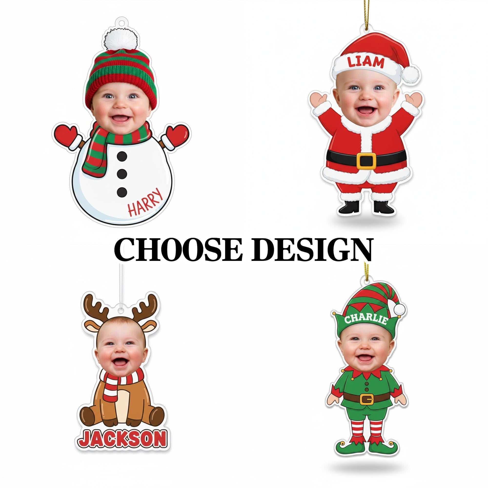 Custom Baby Christmas Ornament – Photo Face Hanging Keepsake Holiday Character