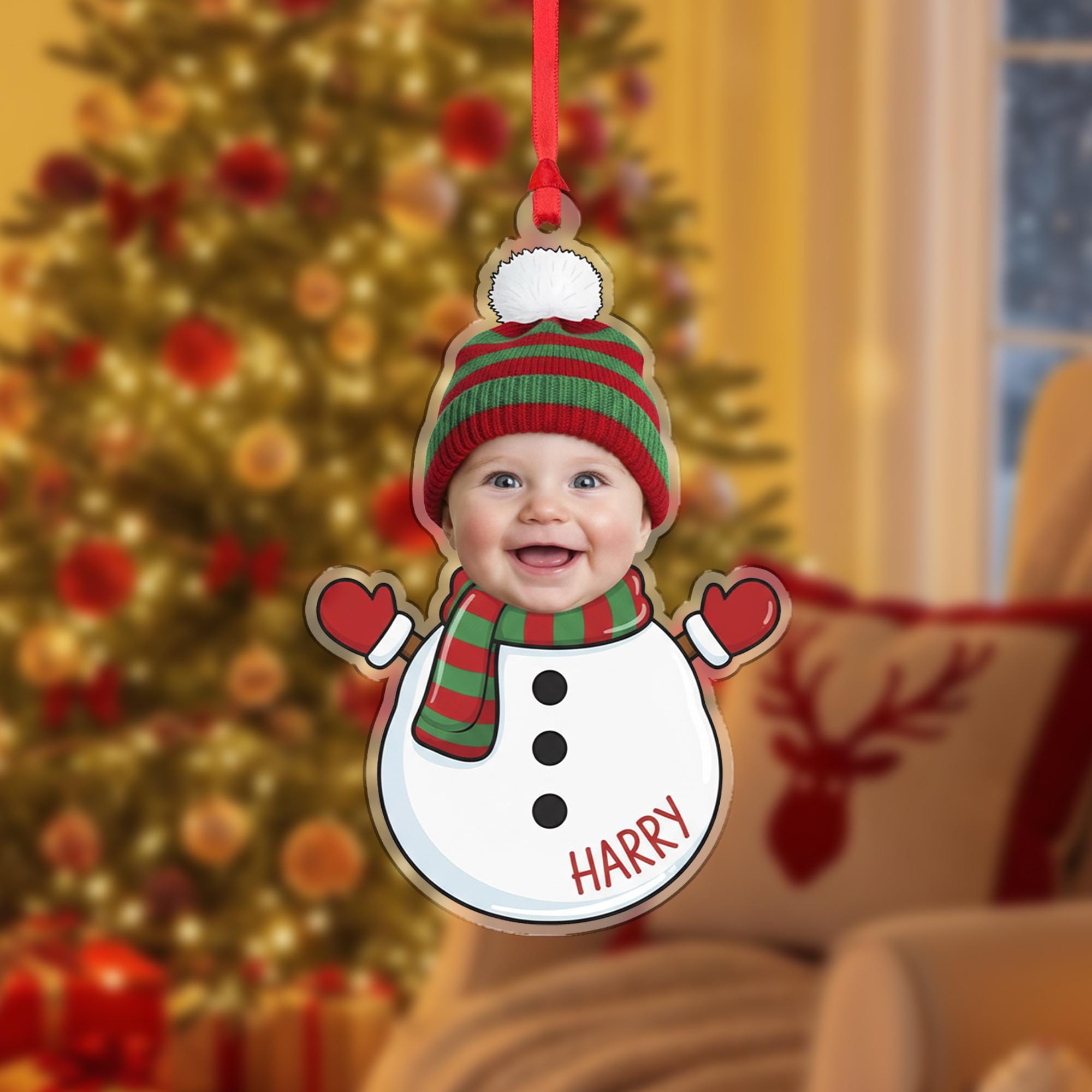 Custom Baby Christmas Ornament – Photo Face Hanging Keepsake Holiday Character