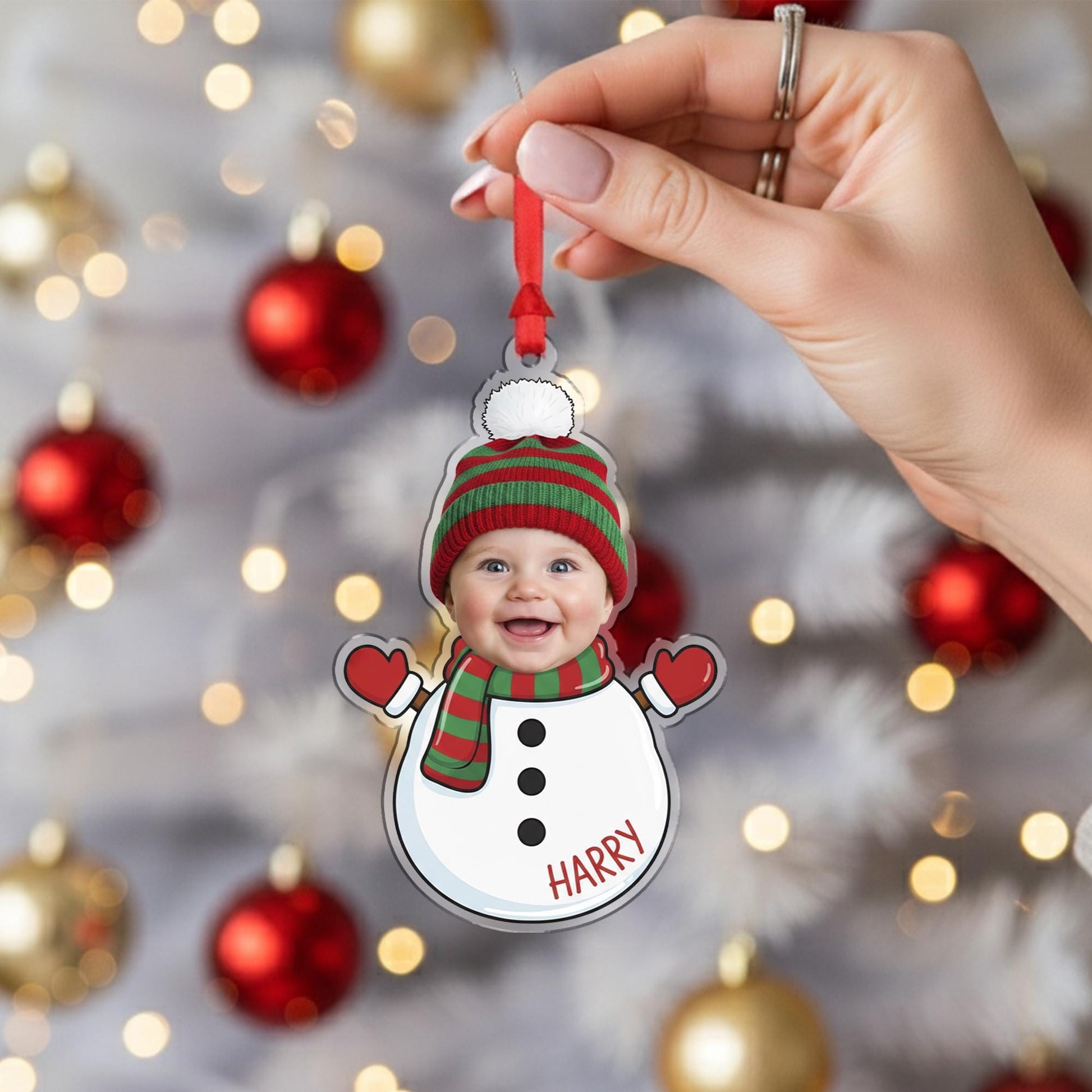 Custom Baby Christmas Ornament – Photo Face Hanging Keepsake Holiday Character