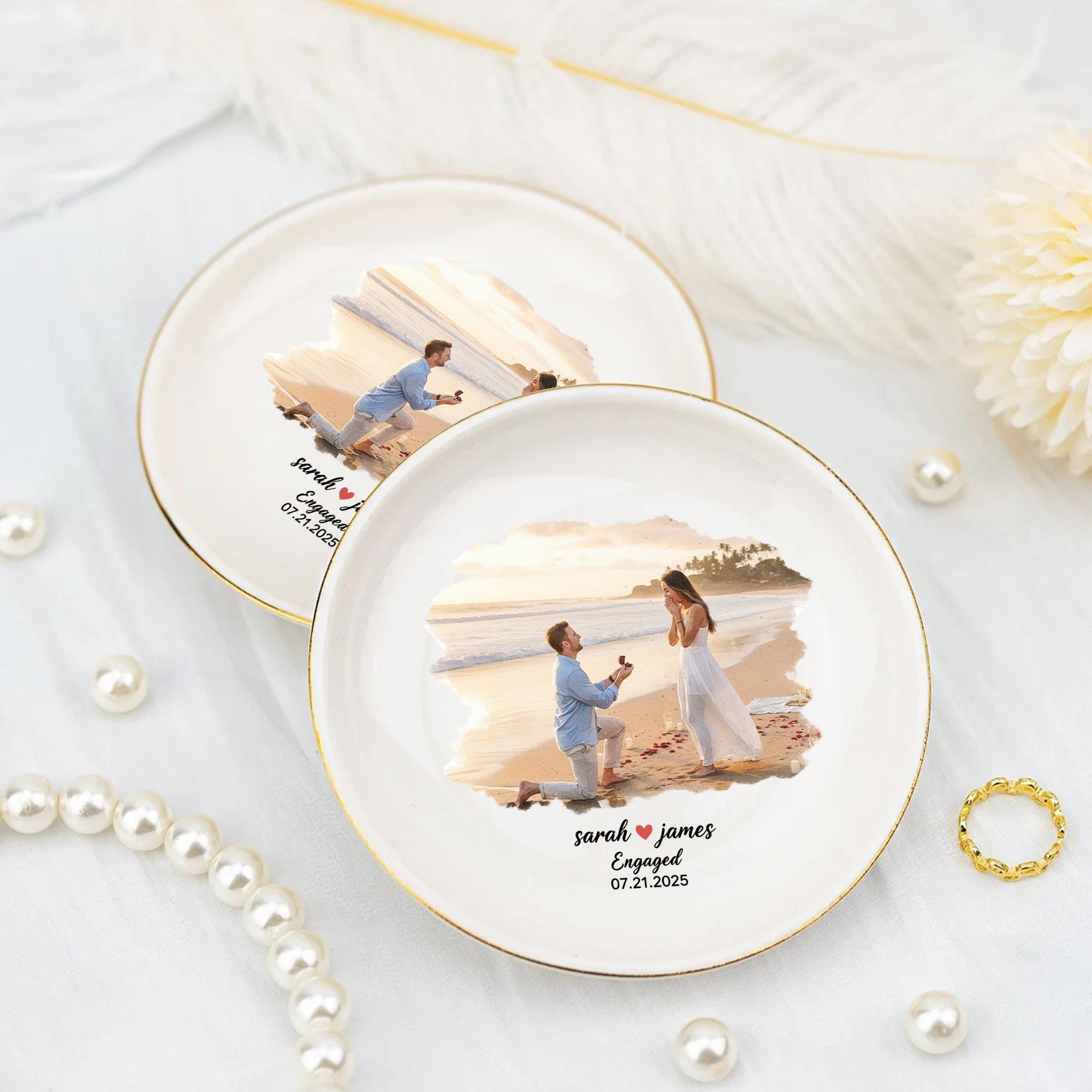 Custom Photo Jewelry Tray – Personalized Ceramic Ring Dish for Engagement or Gift