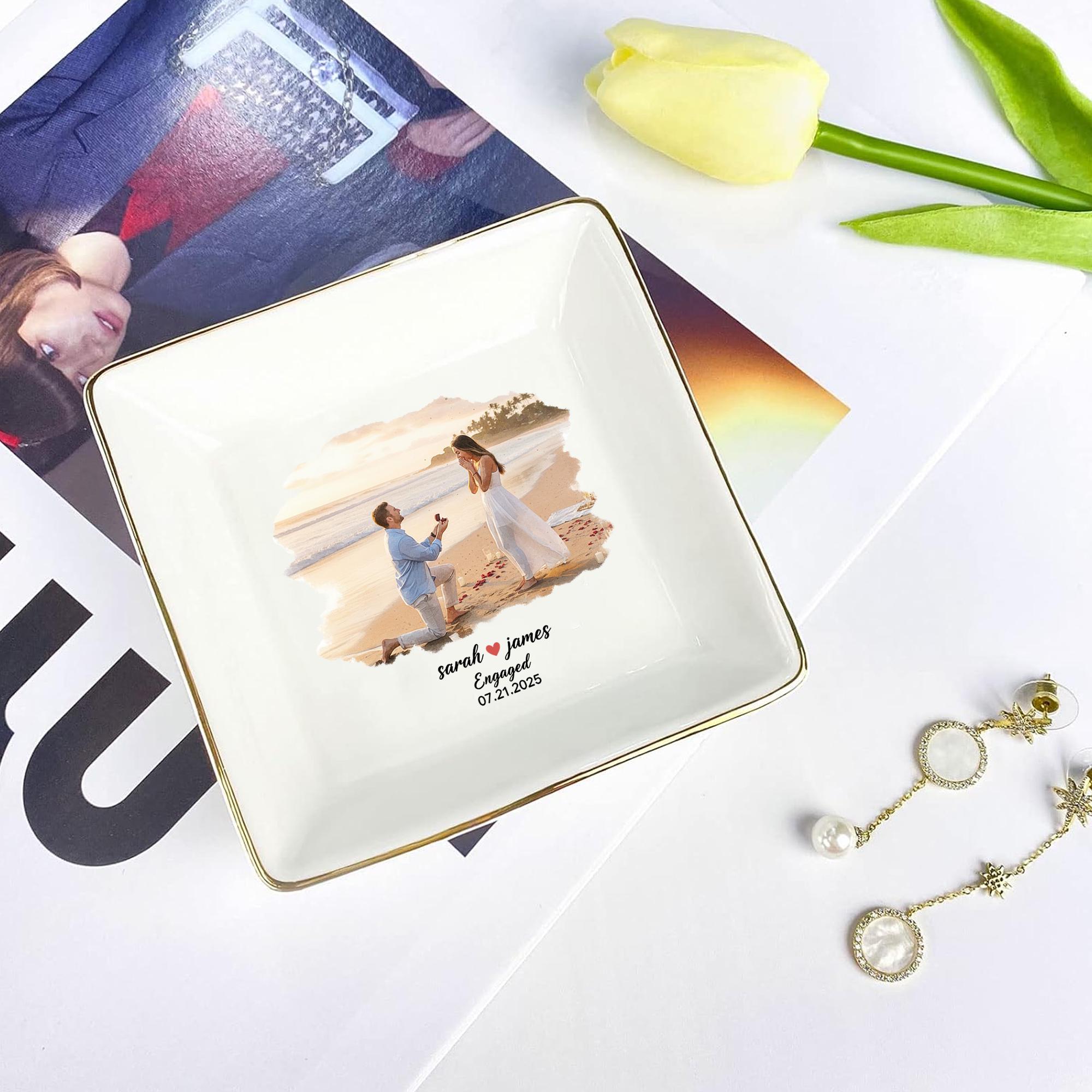 Custom Photo Jewelry Tray – Personalized Ceramic Ring Dish for Engagement or Gift