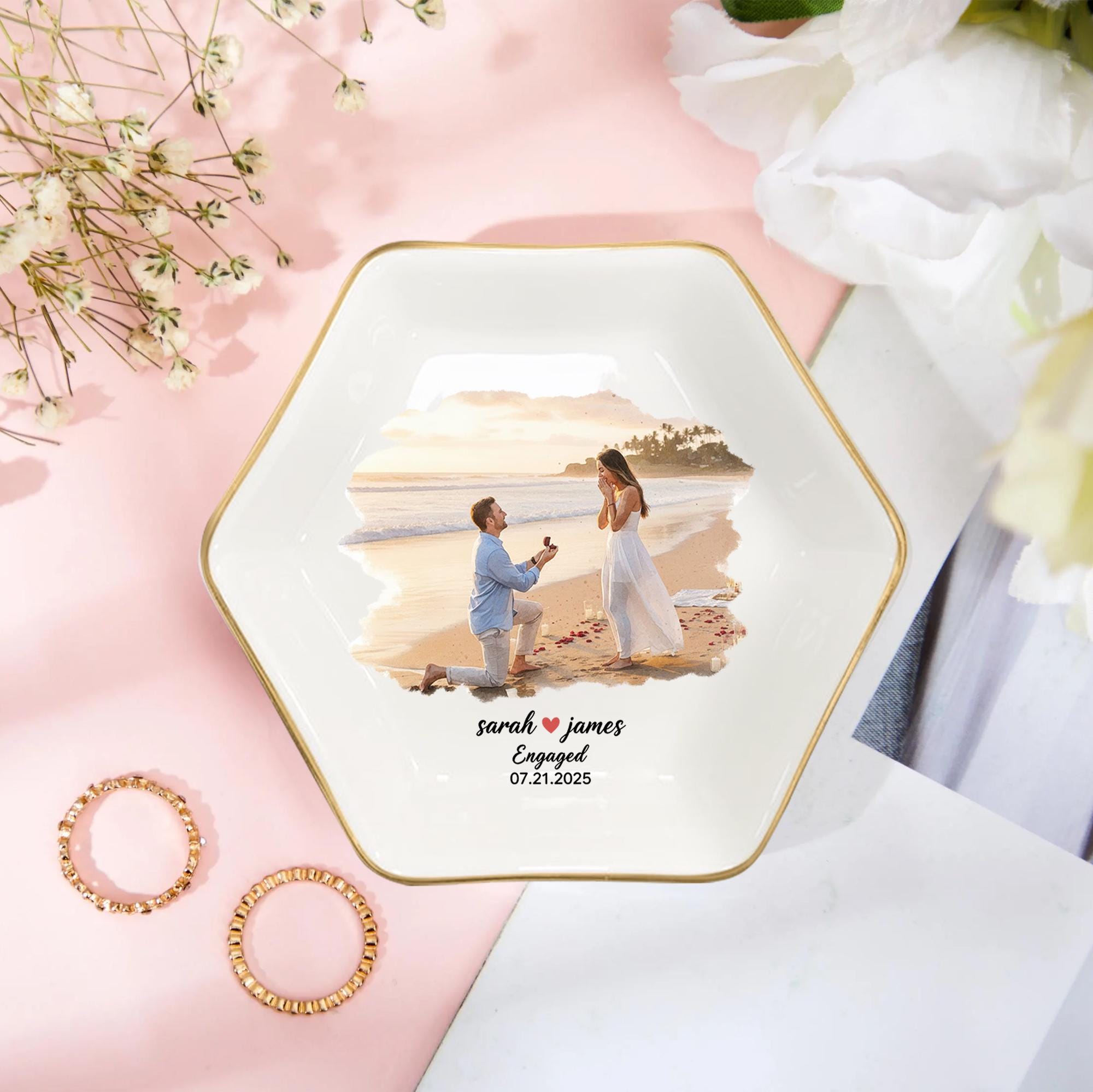 Custom Photo Jewelry Tray – Personalized Ceramic Ring Dish for Engagement or Gift