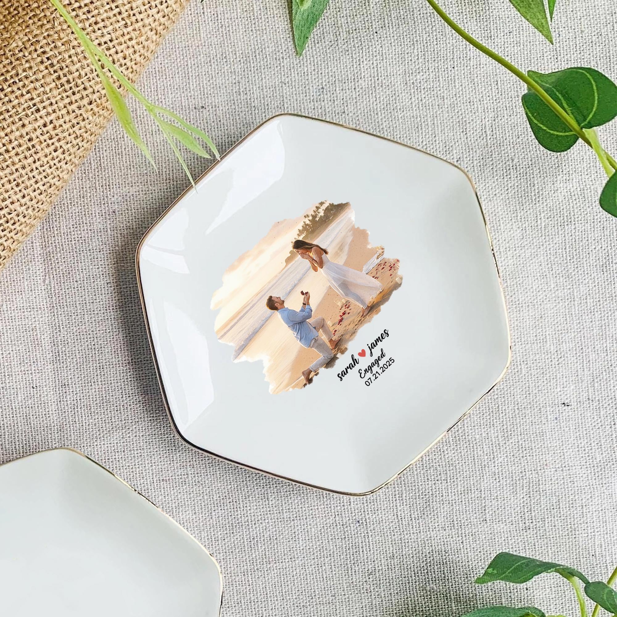 Custom Photo Jewelry Tray – Personalized Ceramic Ring Dish for Engagement or Gift